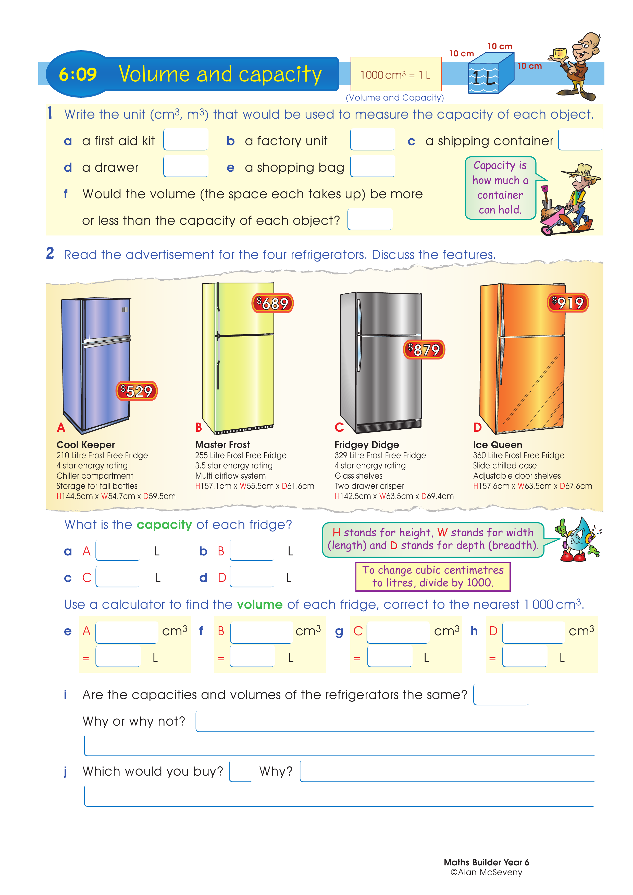Volume and capacity — worksheet preview