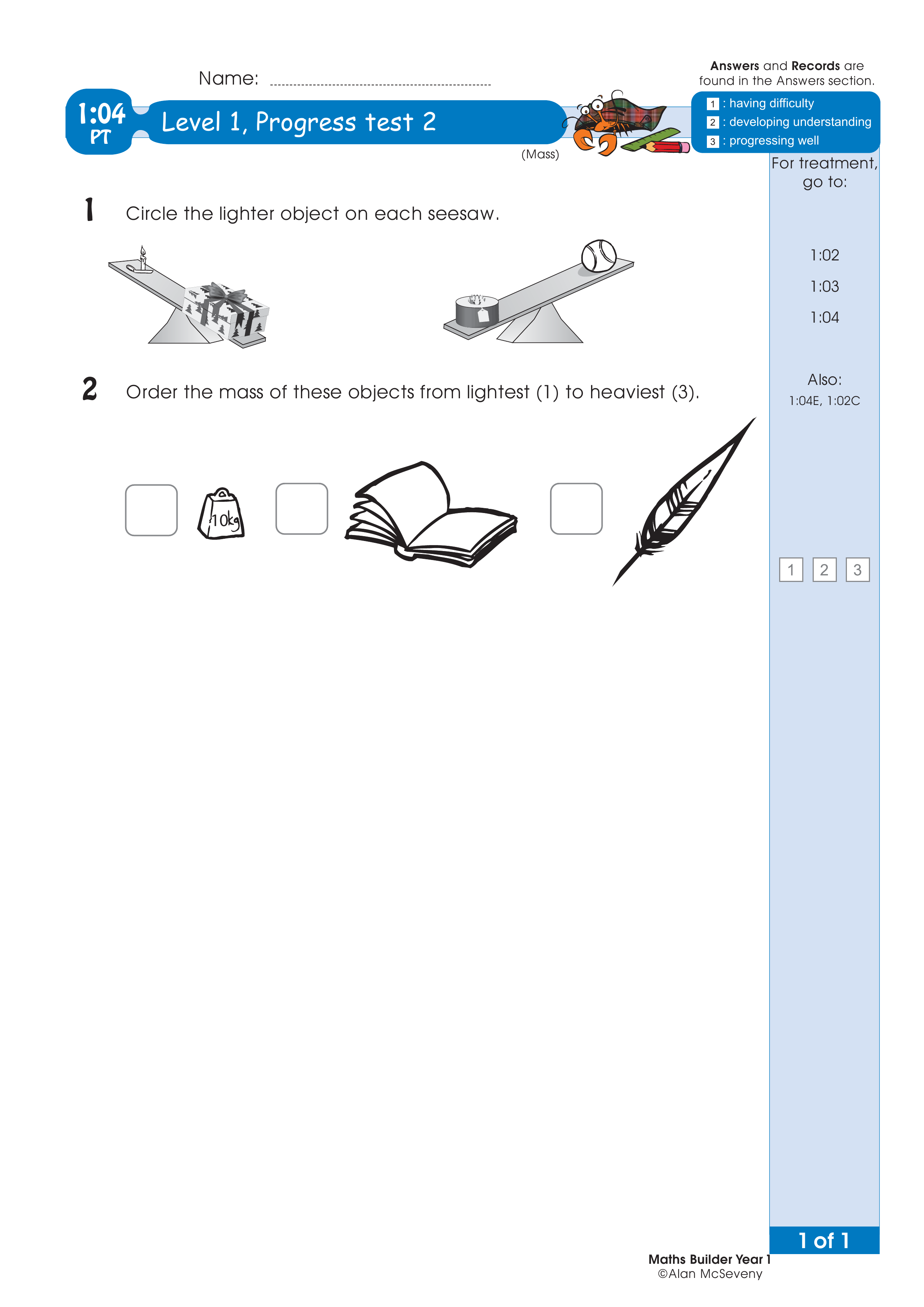 Progress test — worksheet preview