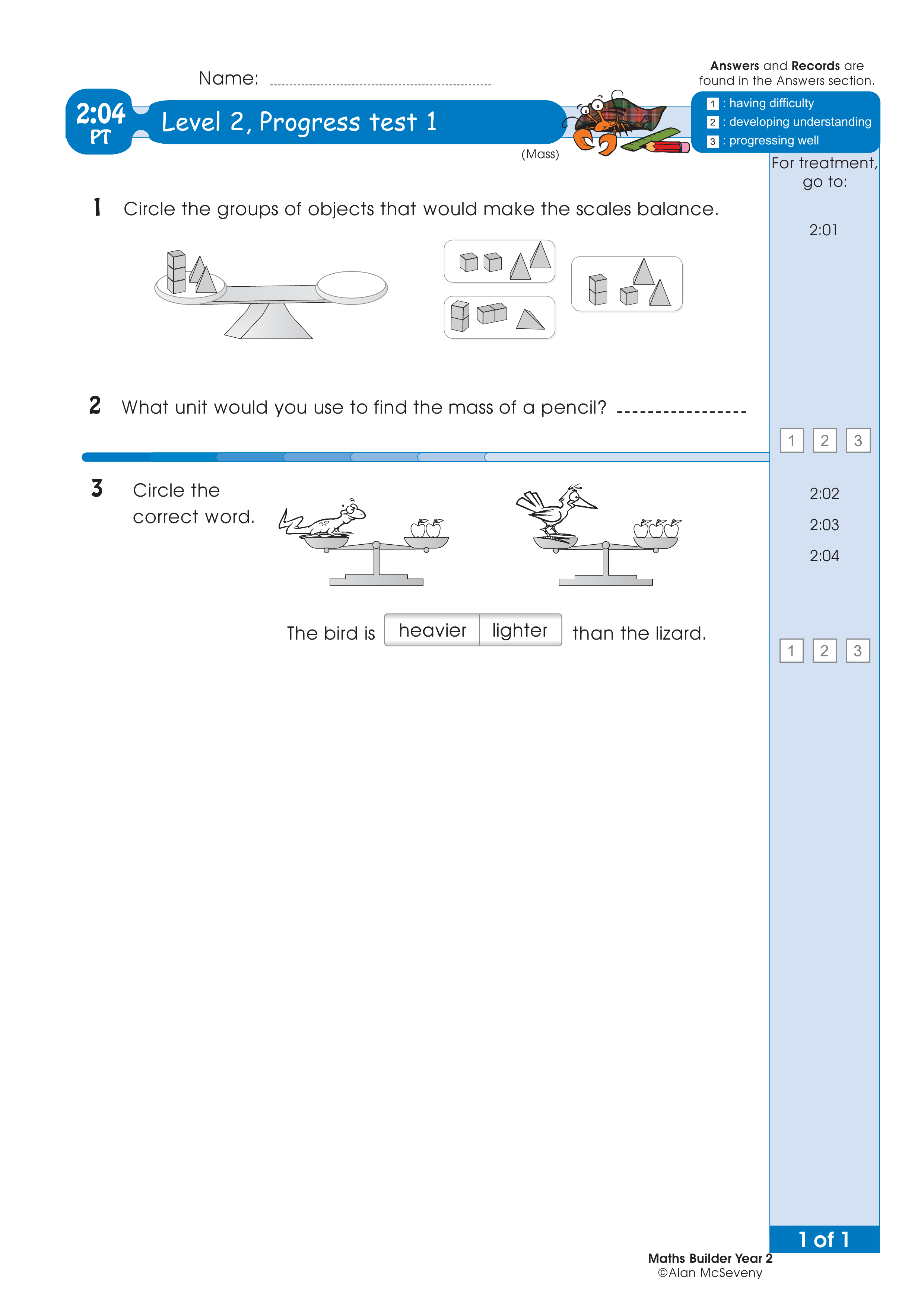 Progress test — worksheet preview