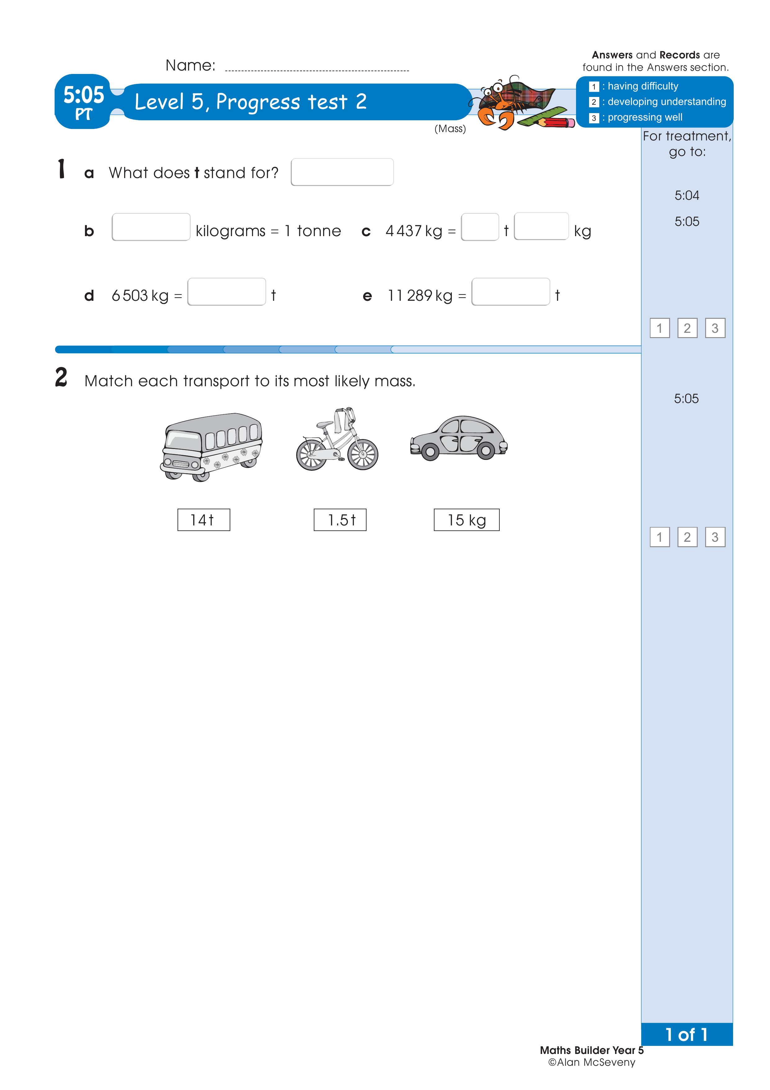 Progress test — worksheet preview