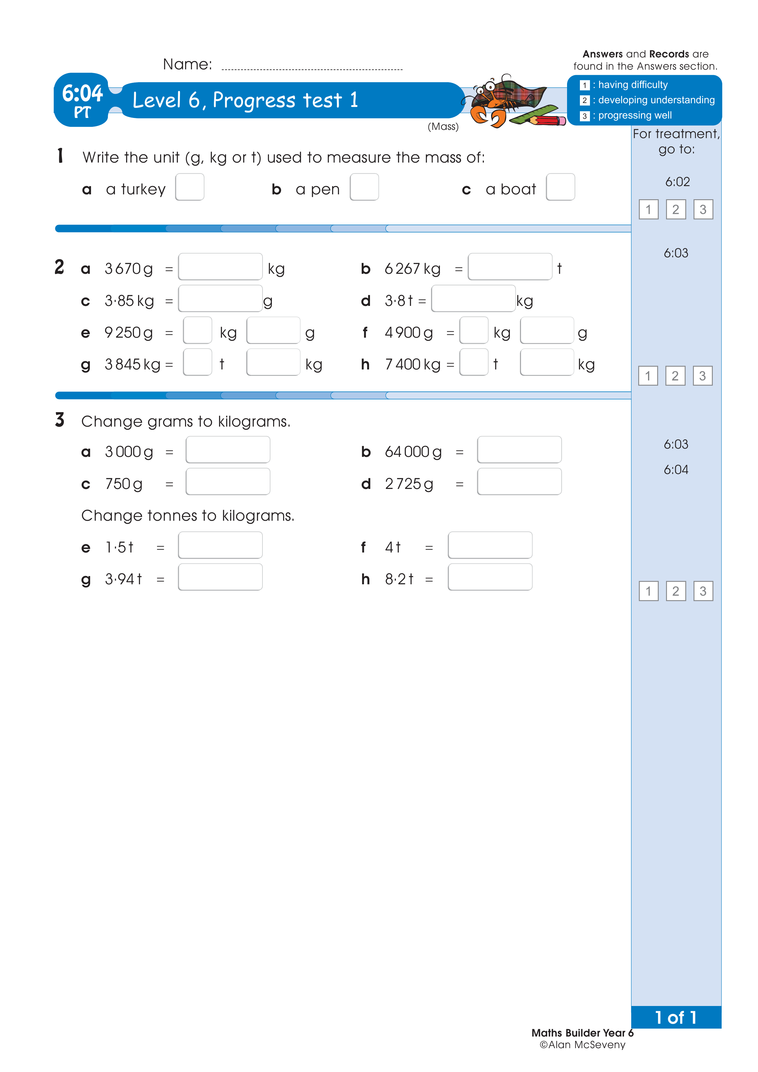 Progress test — worksheet preview