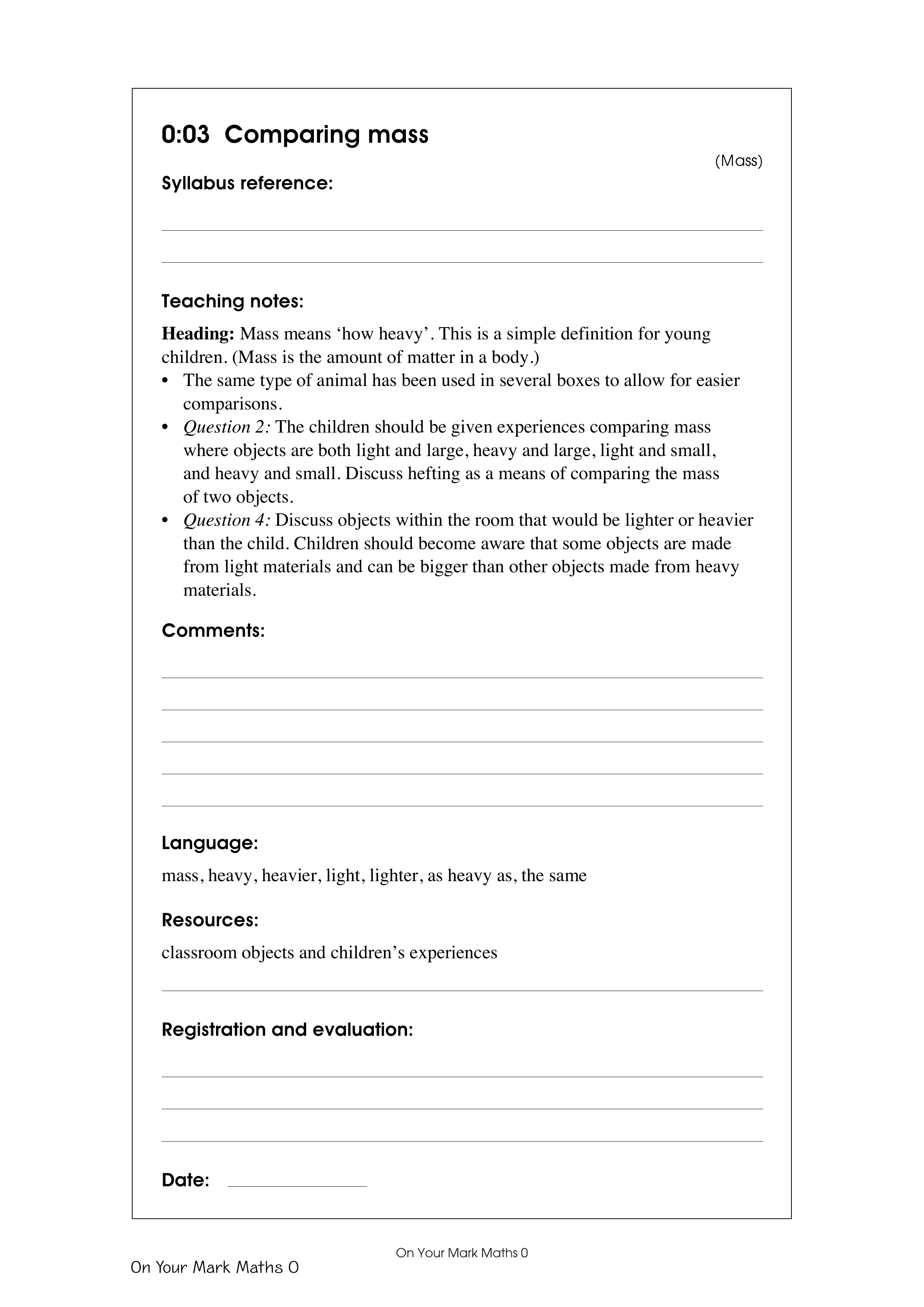 Comparing mass — worksheet preview