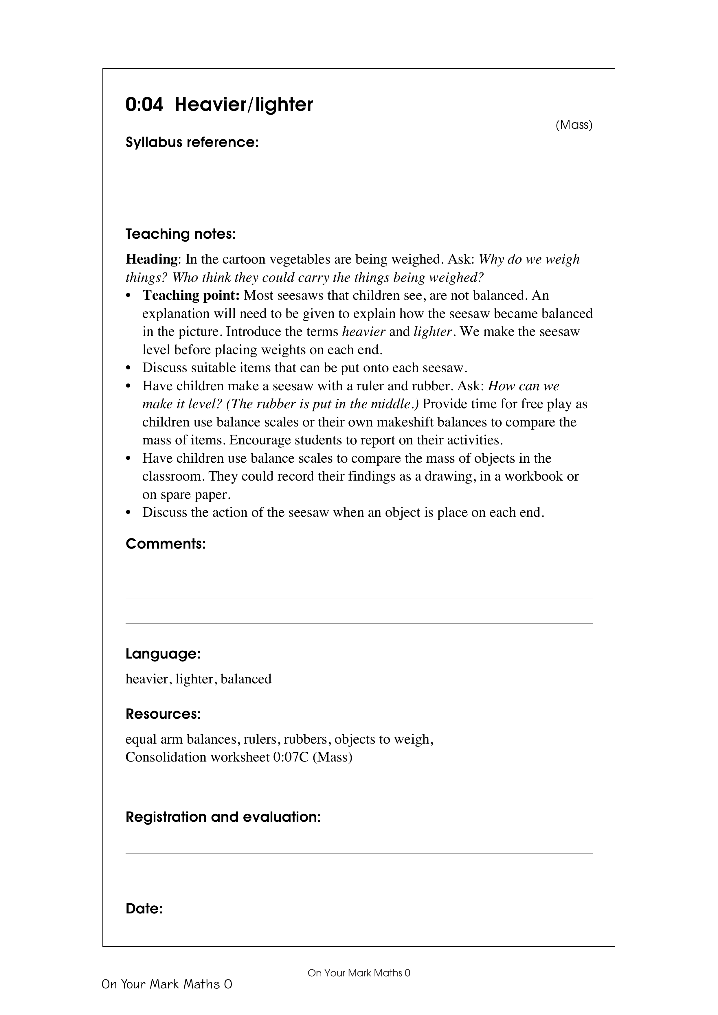 Heavier/lighter — worksheet preview