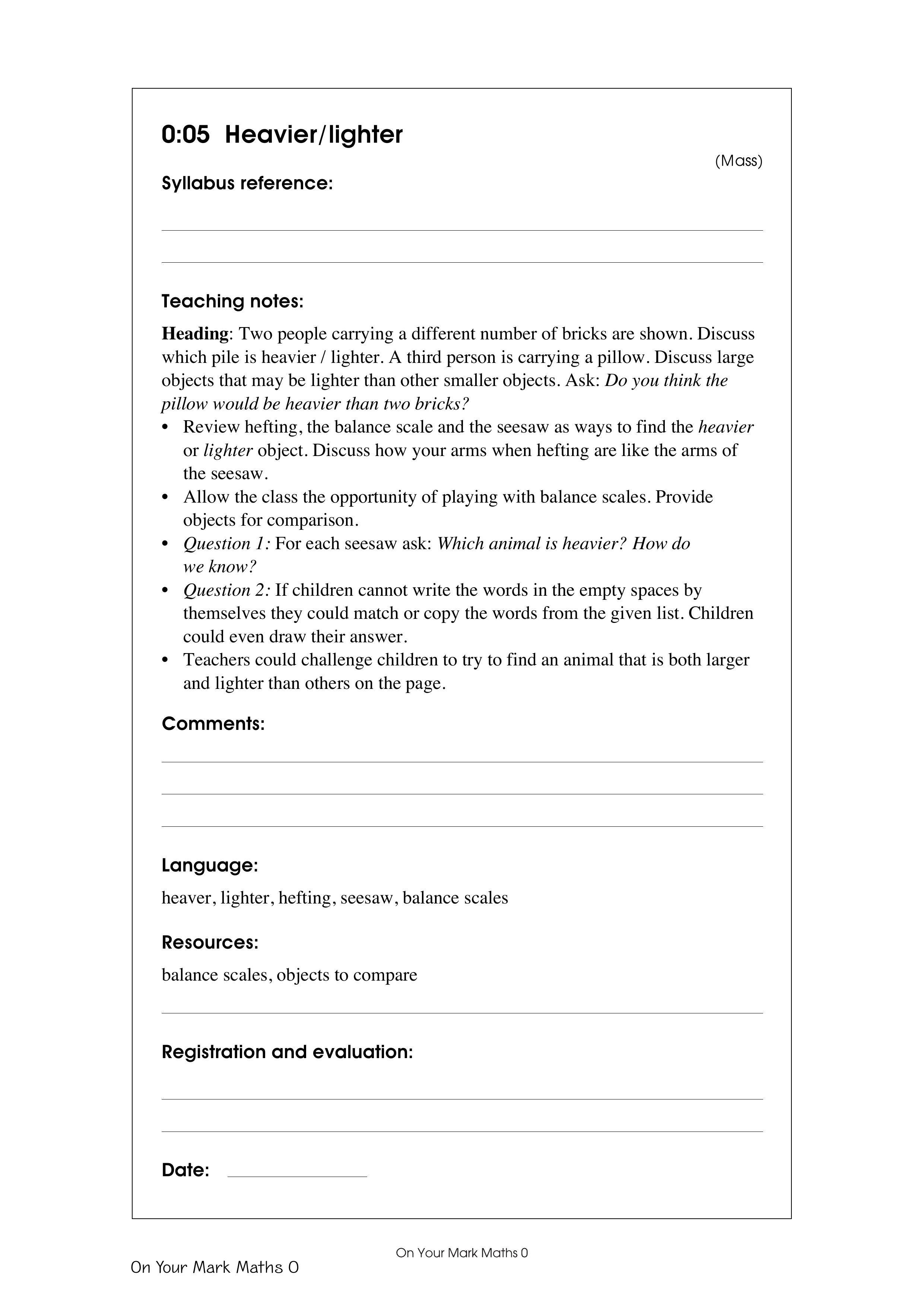 Heavier/lighter — worksheet preview