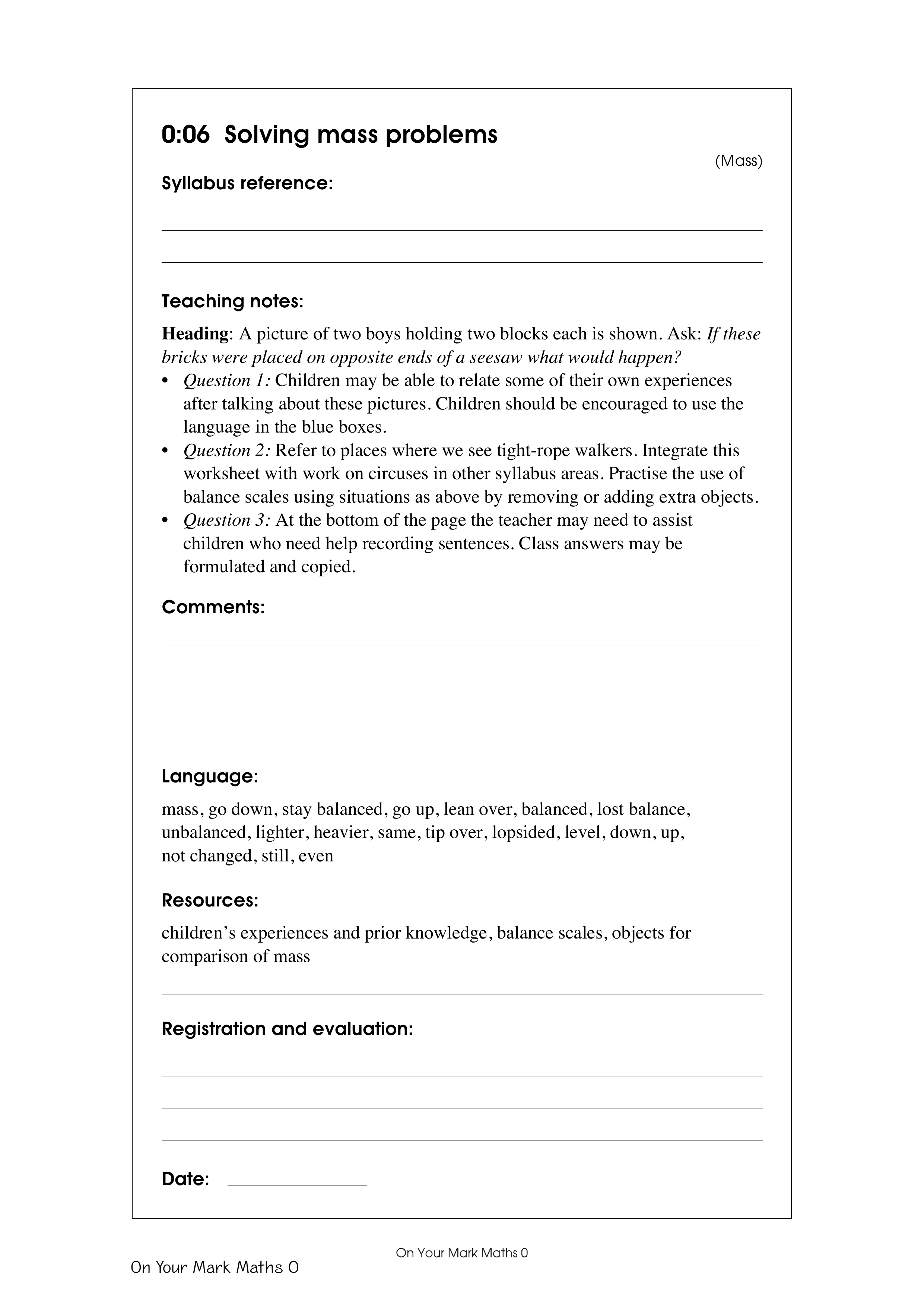 Solving mass problems — worksheet preview
