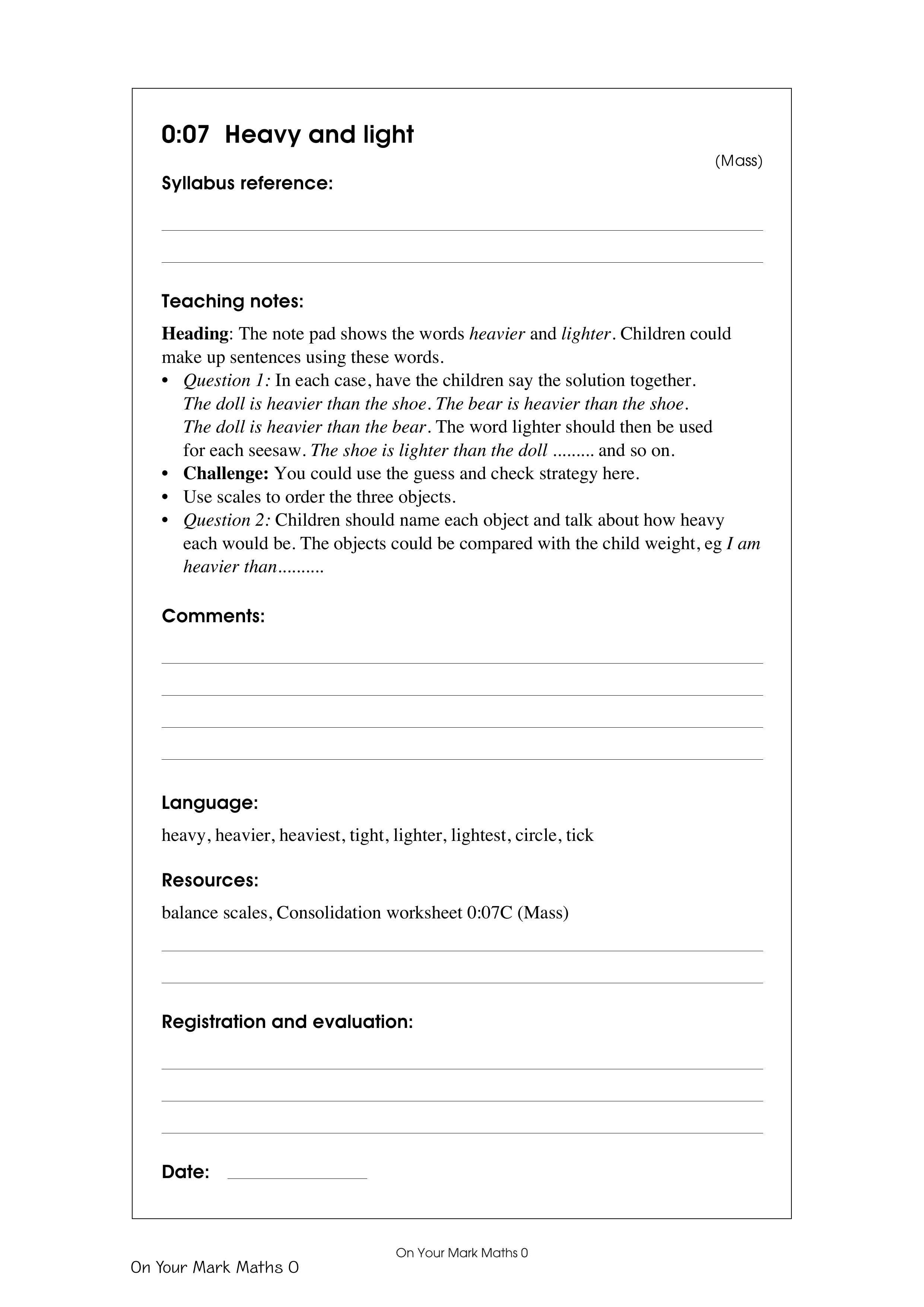Heavy and light — worksheet preview