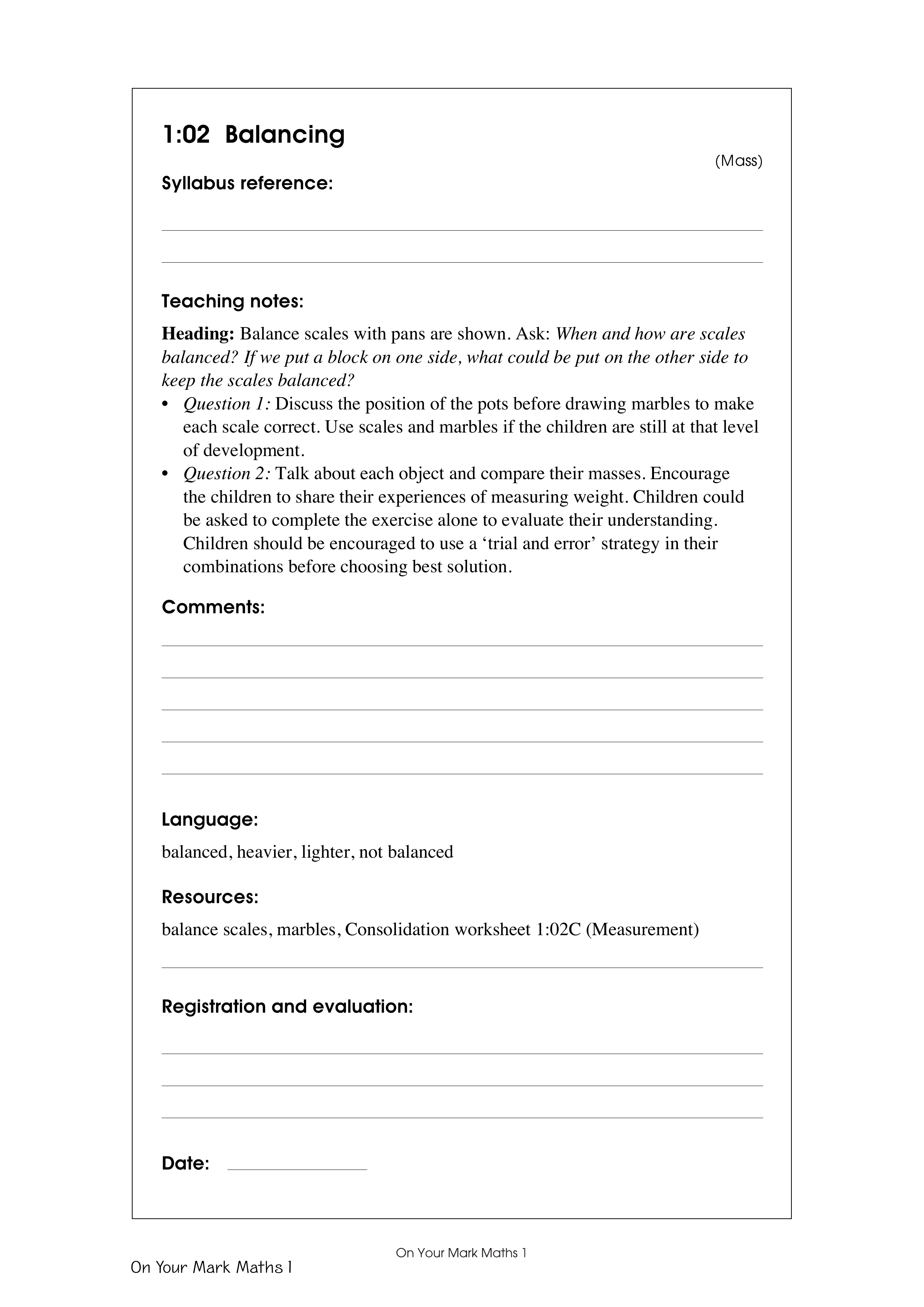 Balancing — worksheet preview
