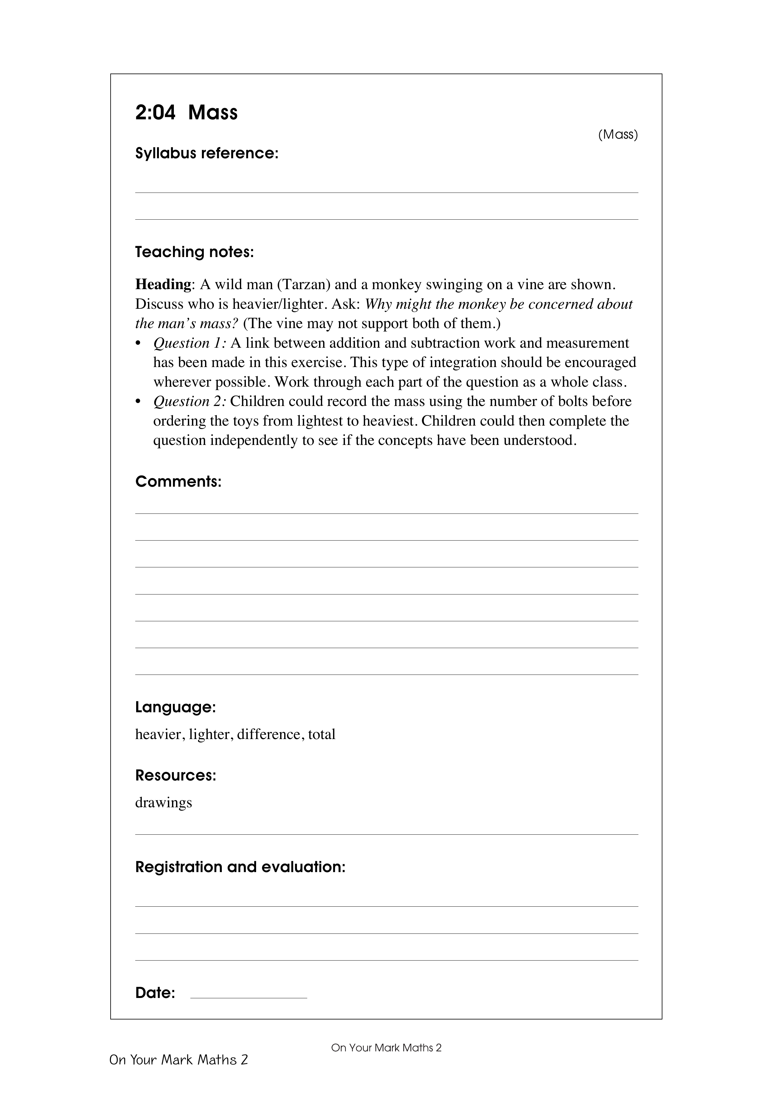 Mass — worksheet preview
