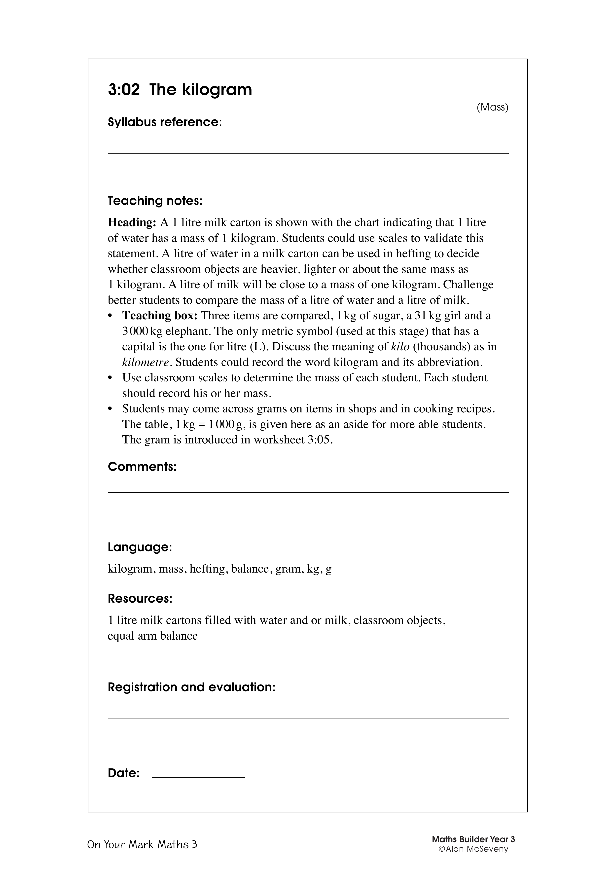The kilogram — worksheet preview