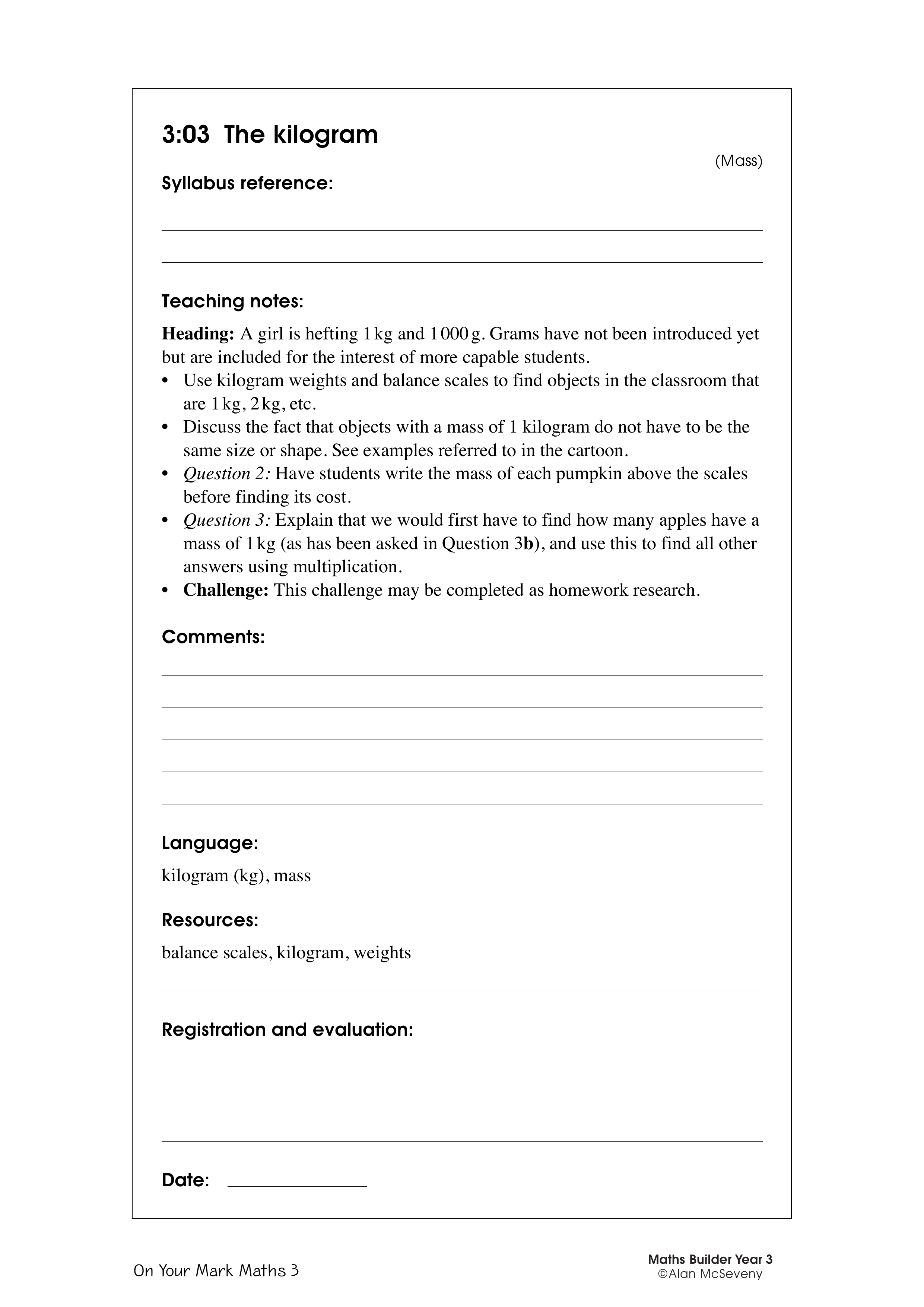 The kilogram — worksheet preview
