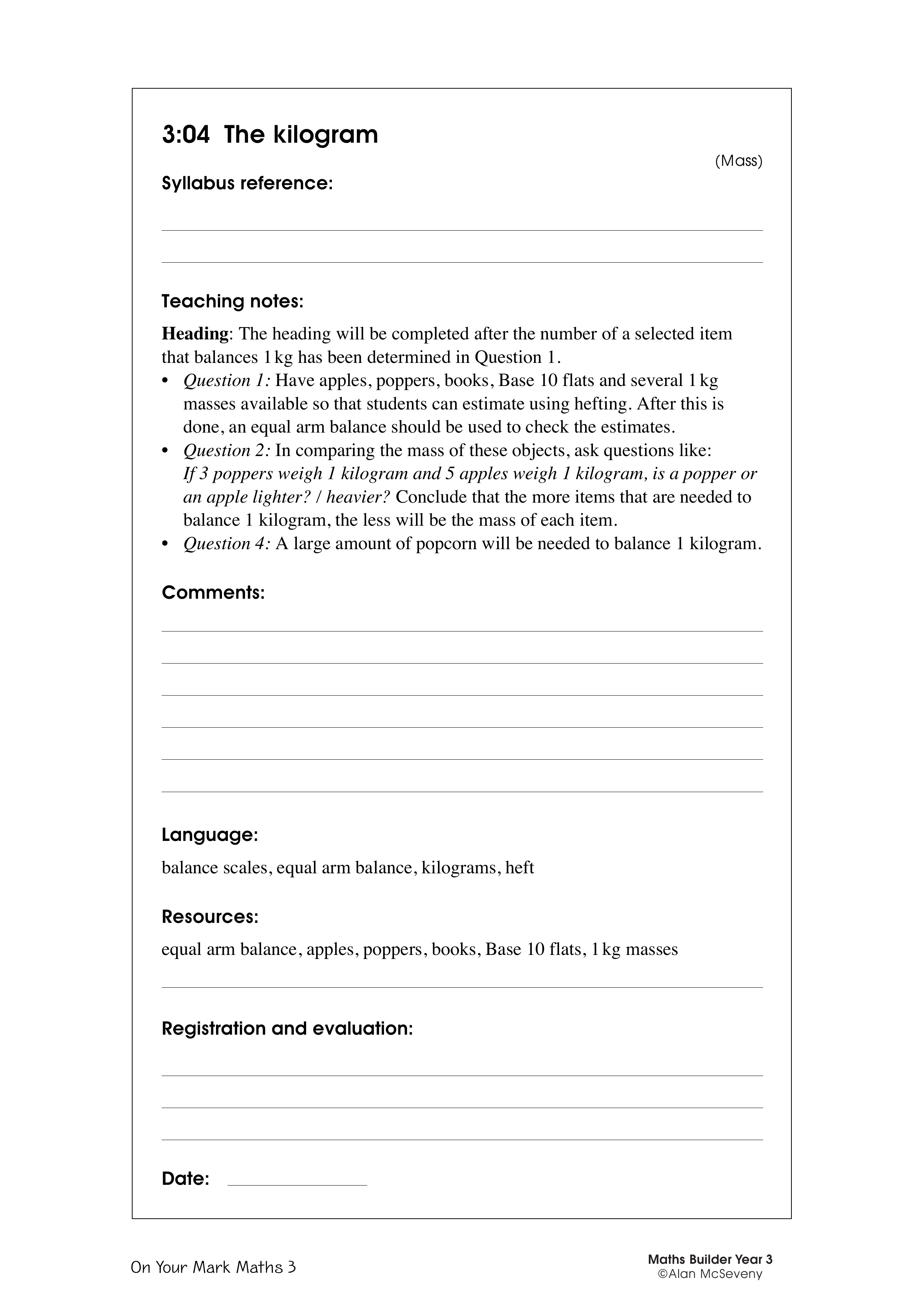 The kilogram — worksheet preview