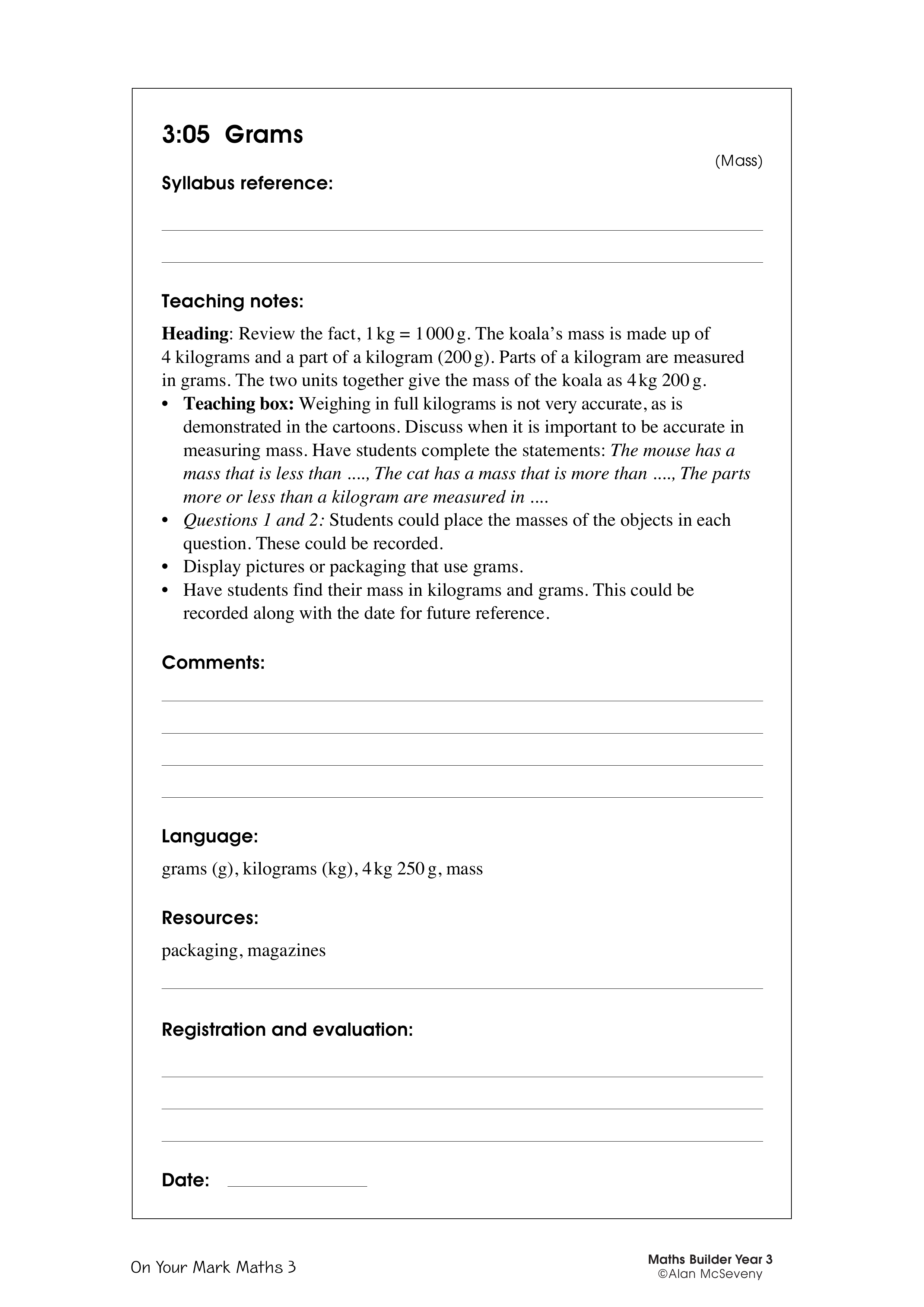 Grams — worksheet preview