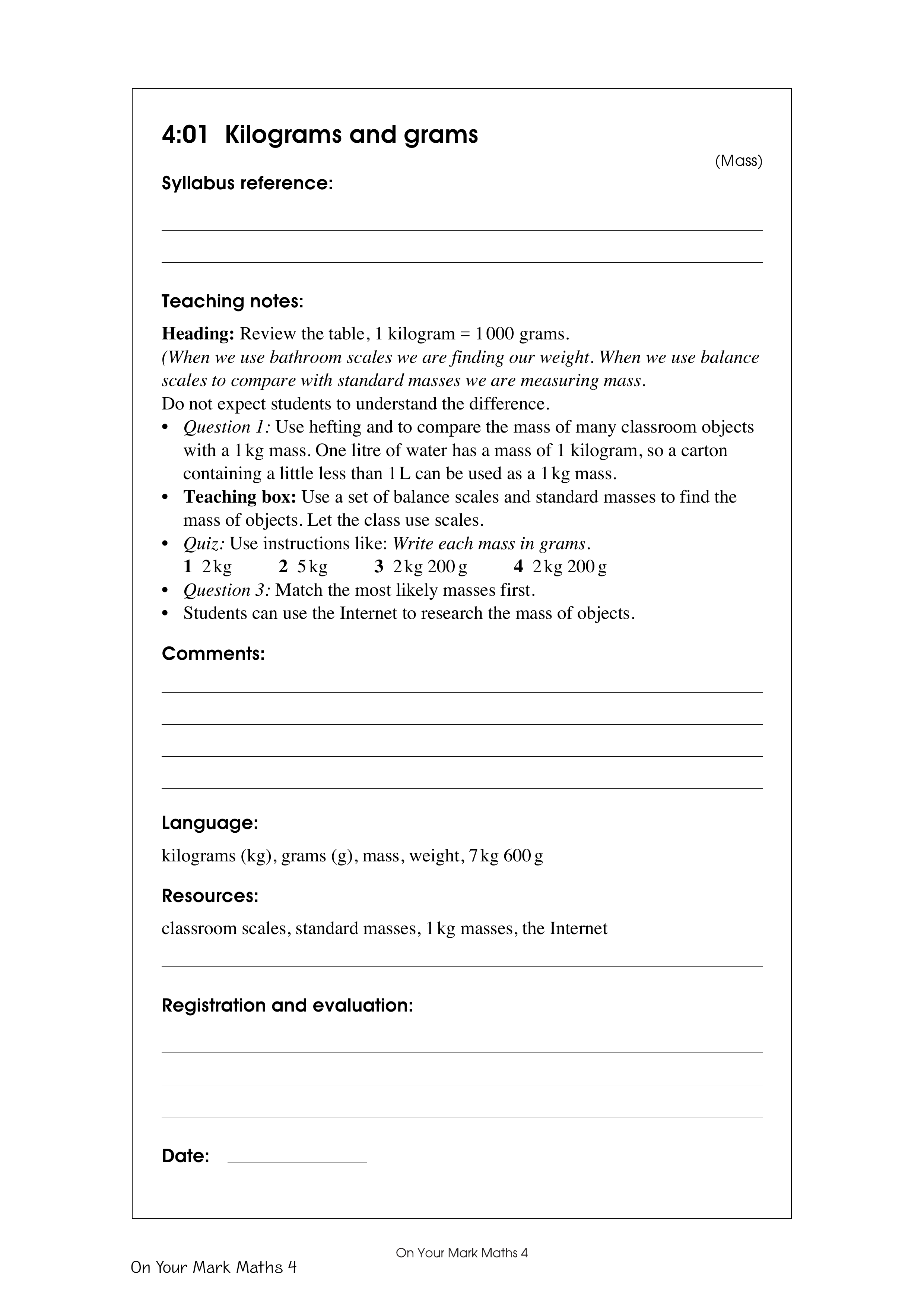 Kilograms and grams — worksheet preview
