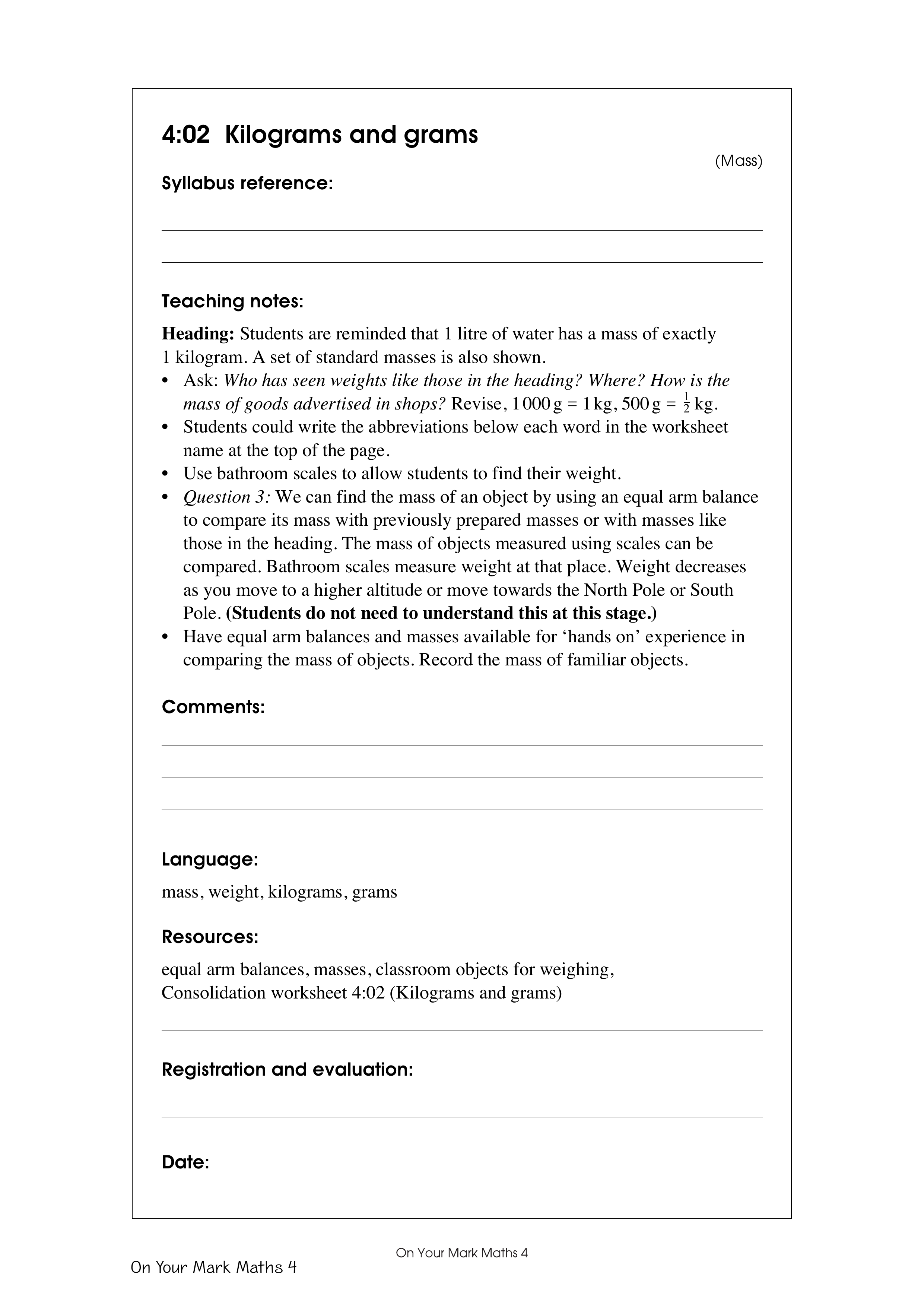 Kilograms and grams — worksheet preview