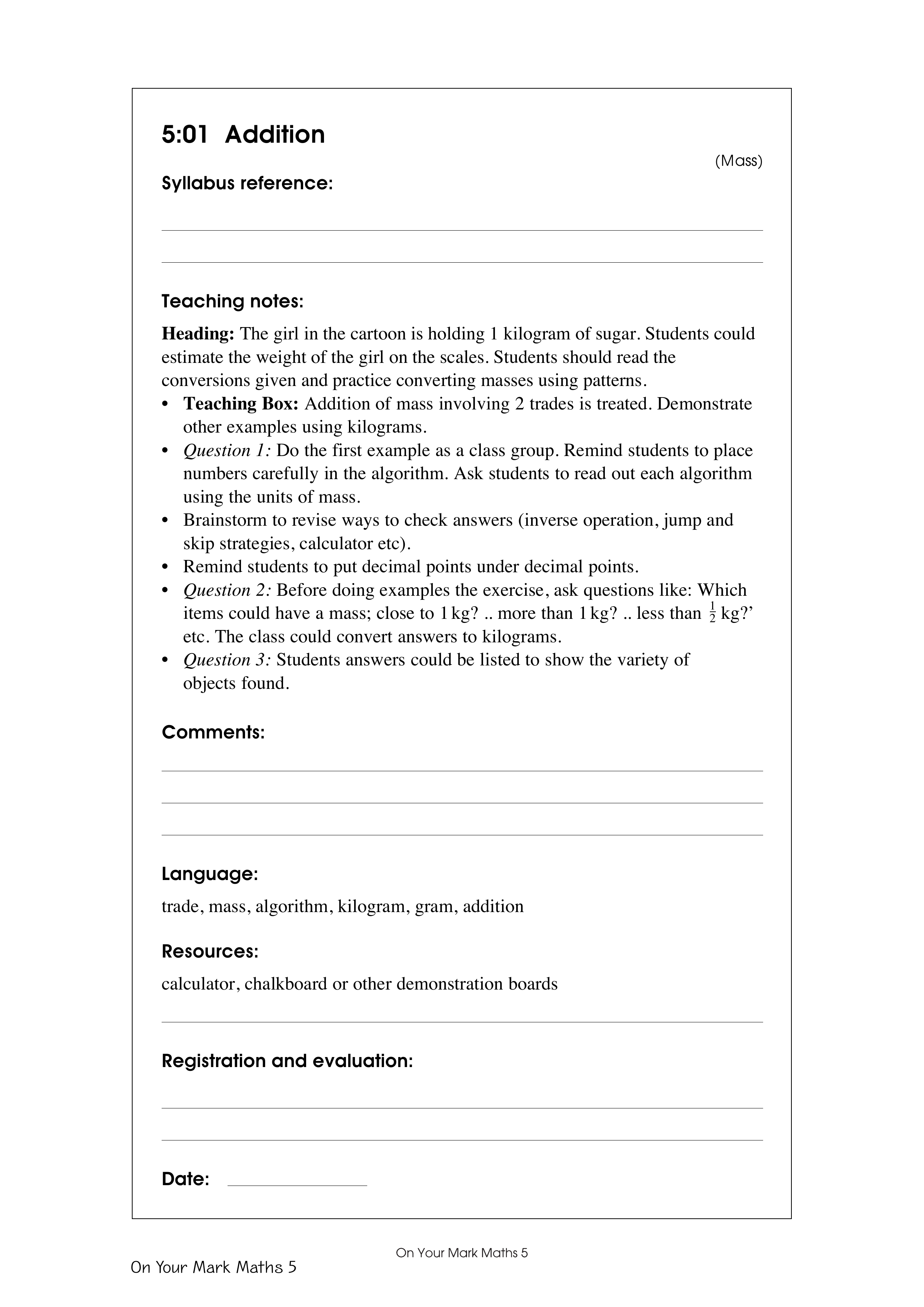 Addition — worksheet preview