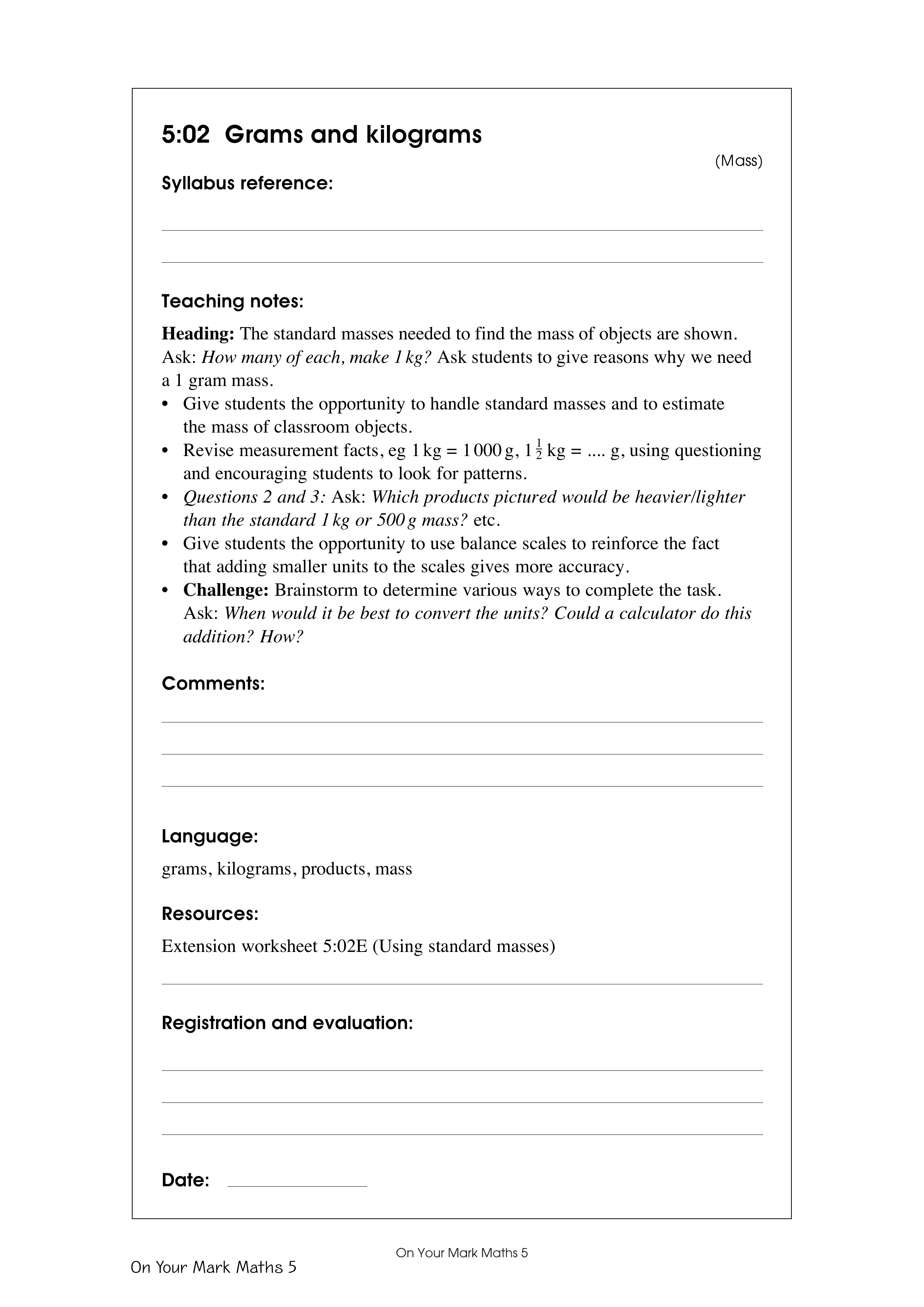 Grams and kilograms — worksheet preview
