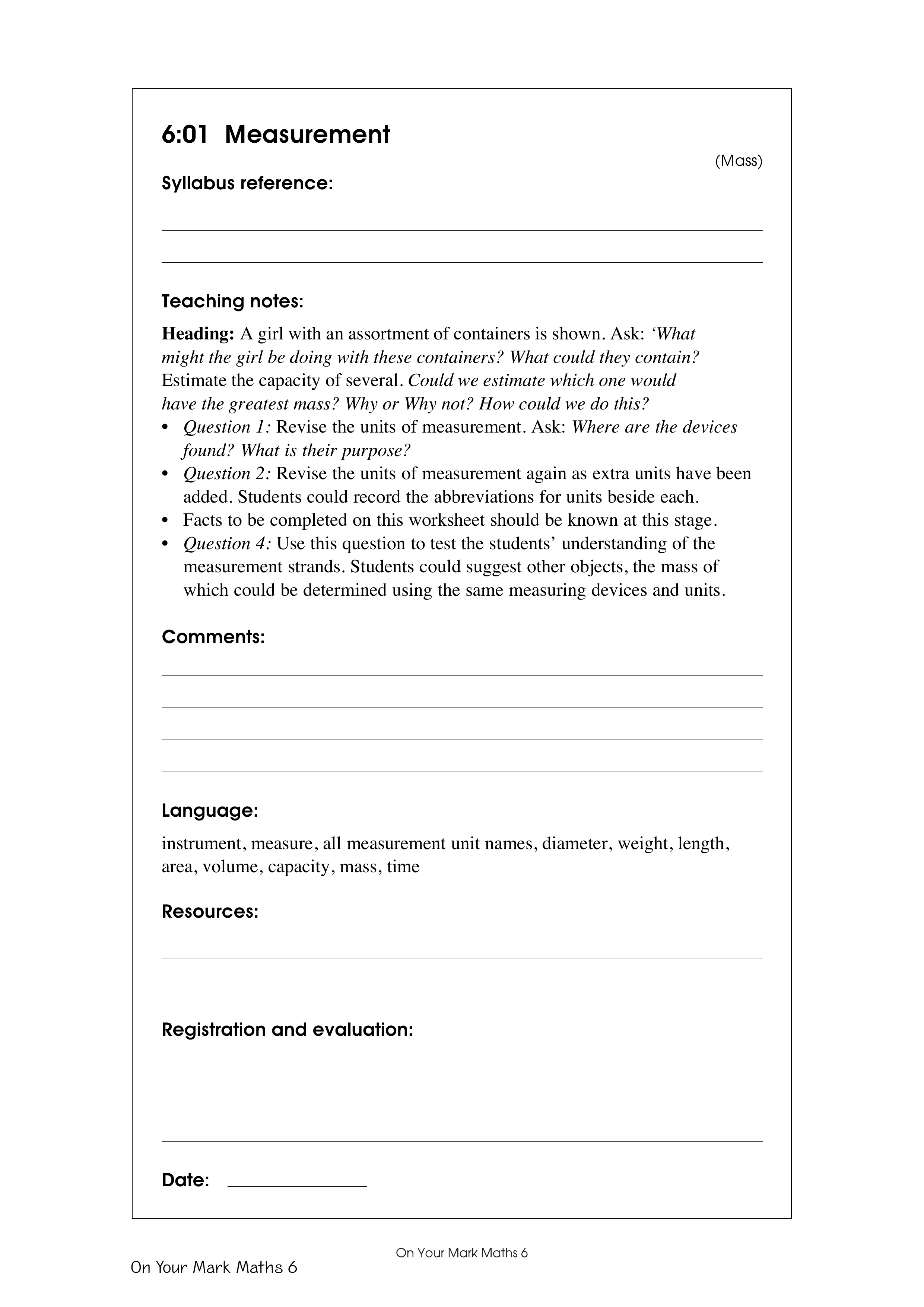 Measurement — worksheet preview