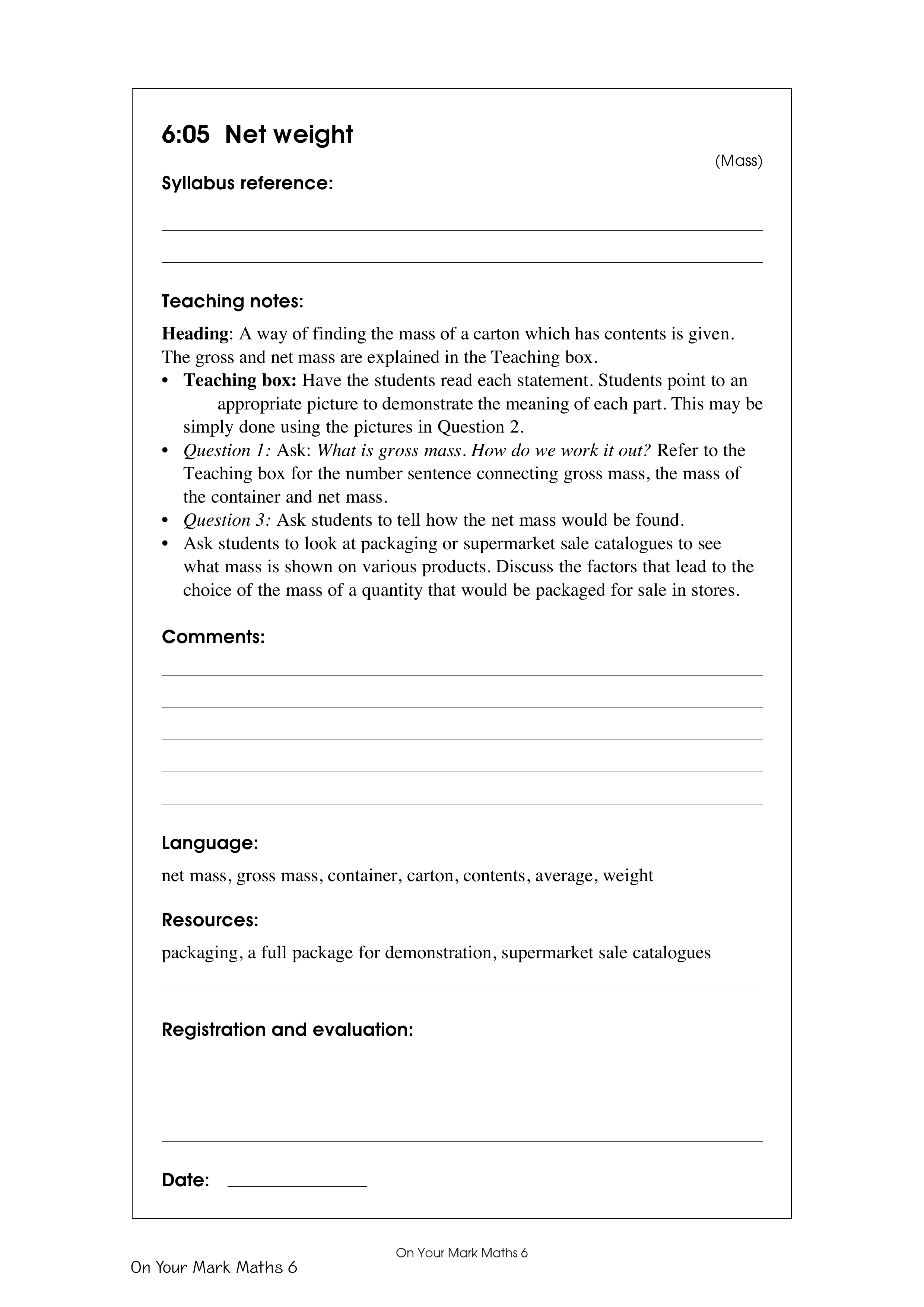 Net weight — worksheet preview