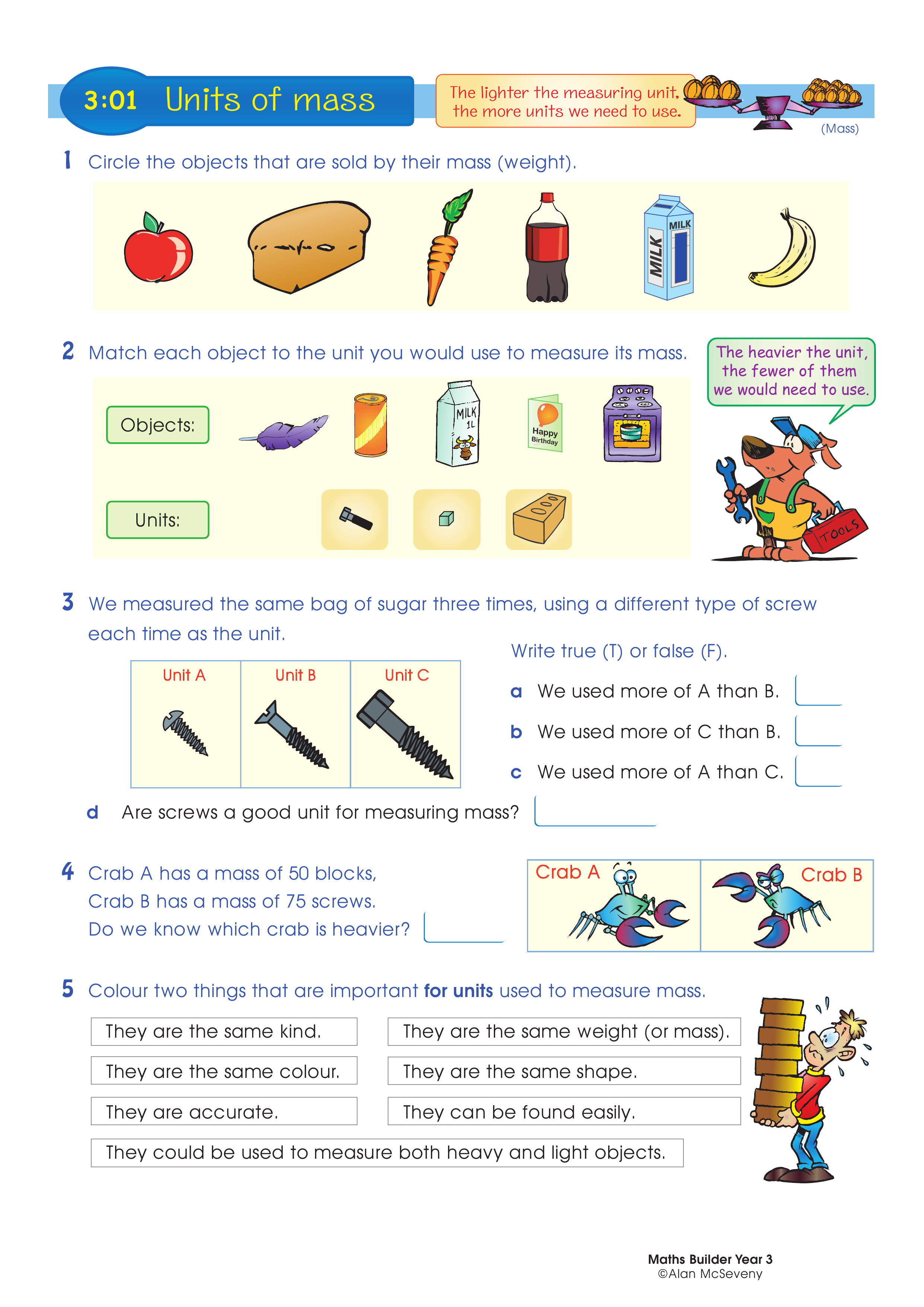 Units of mass — worksheet preview