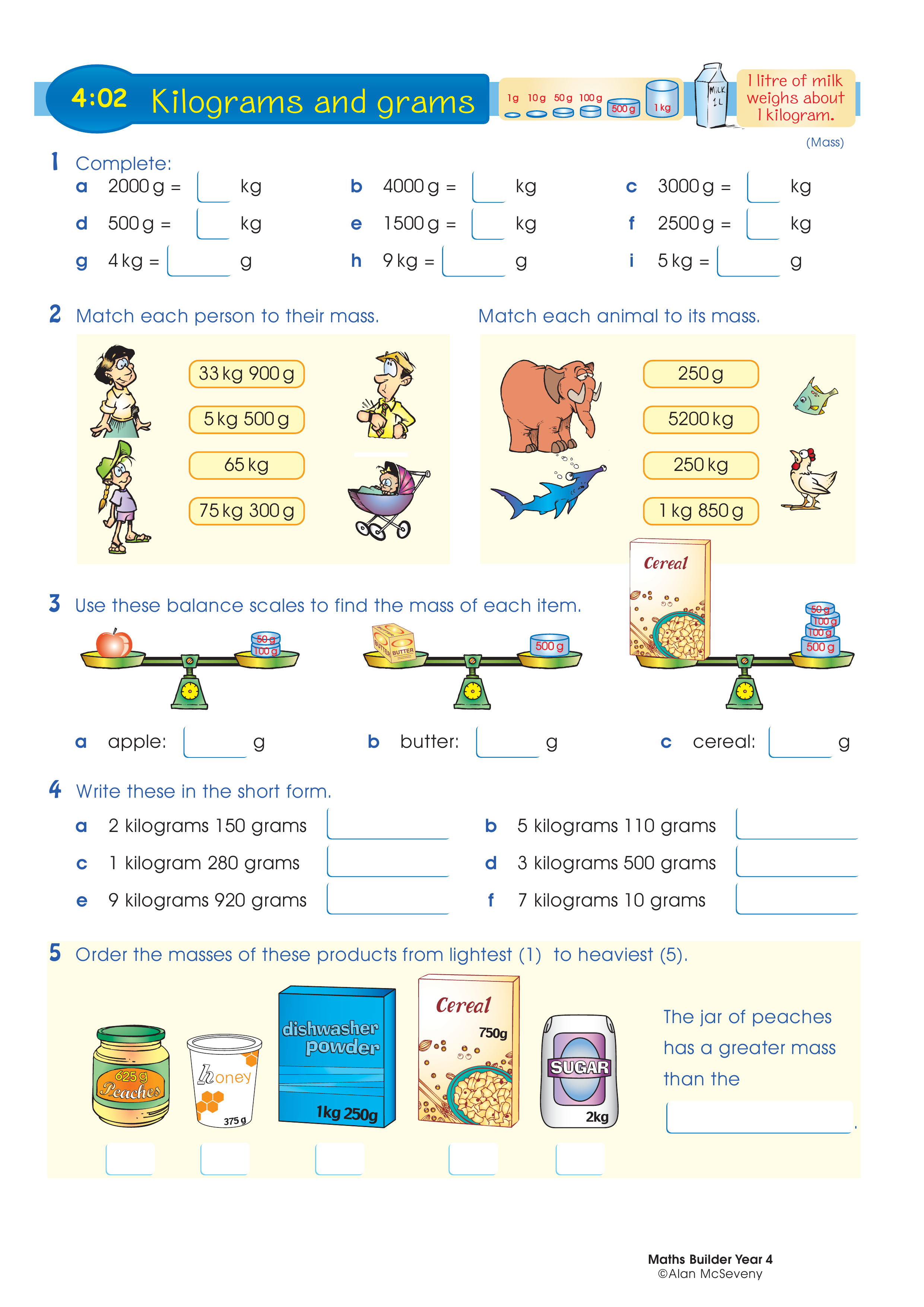 Kilograms and grams — worksheet preview