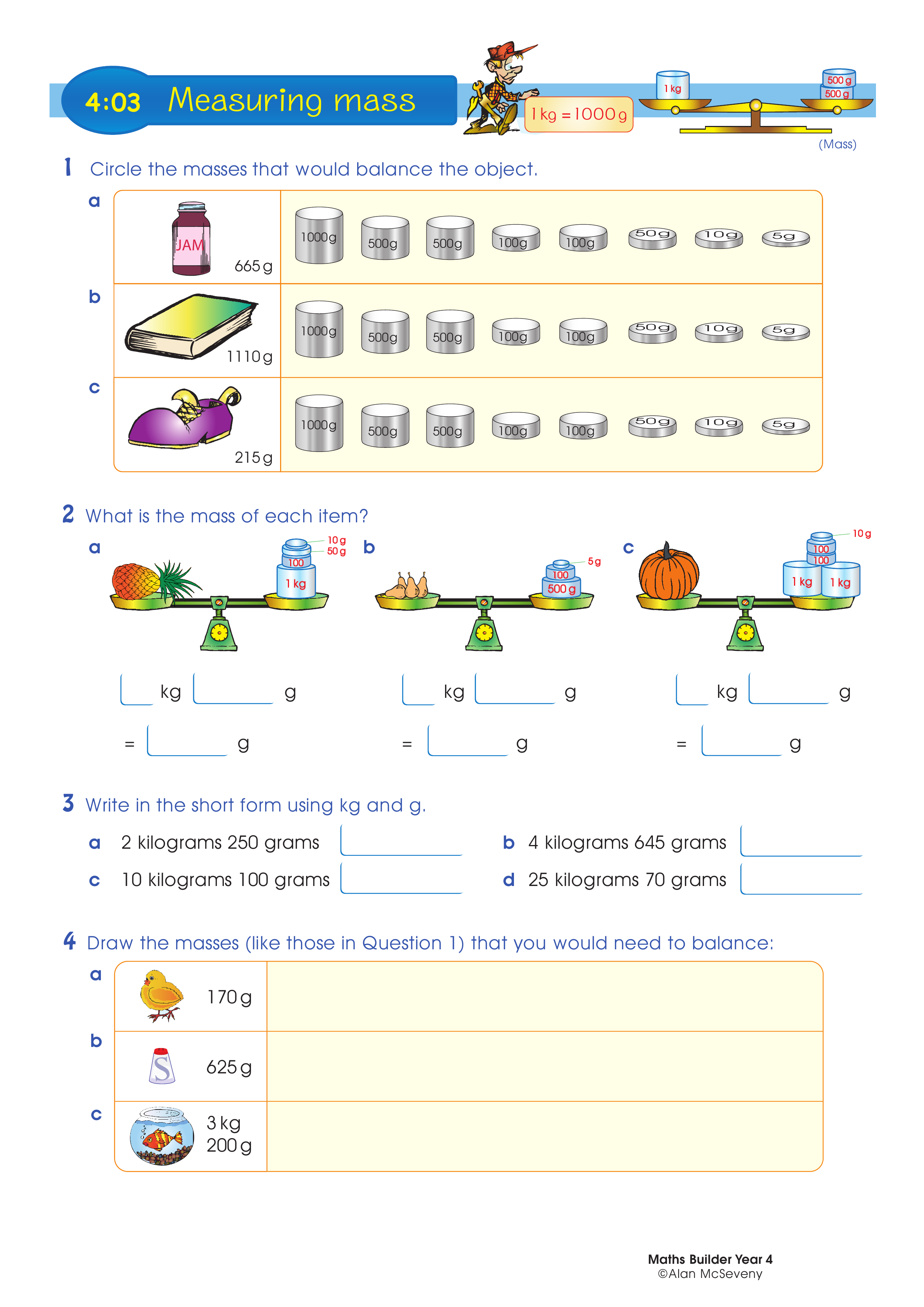 Measuring mass — worksheet preview