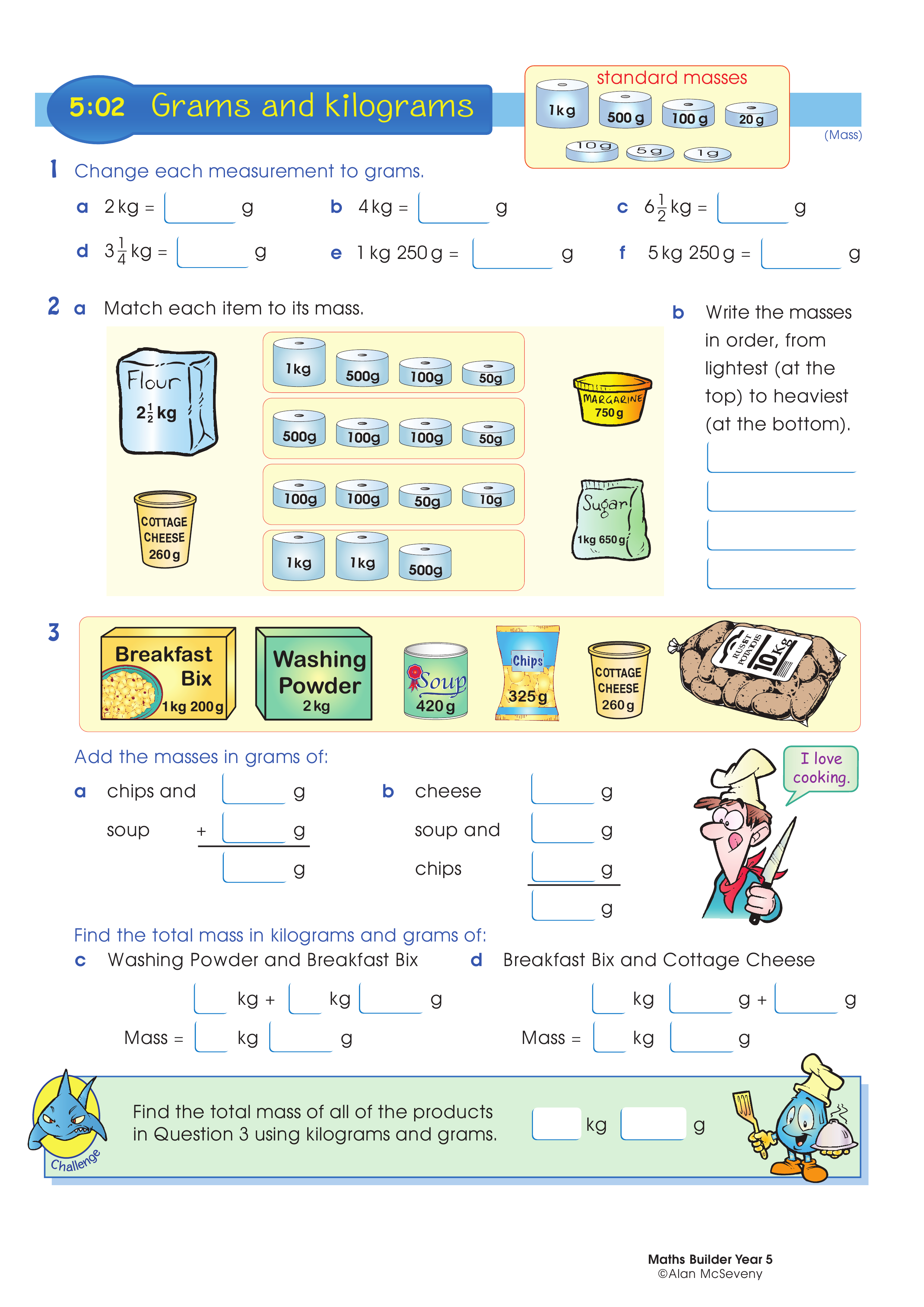 Grams and kilograms — worksheet preview