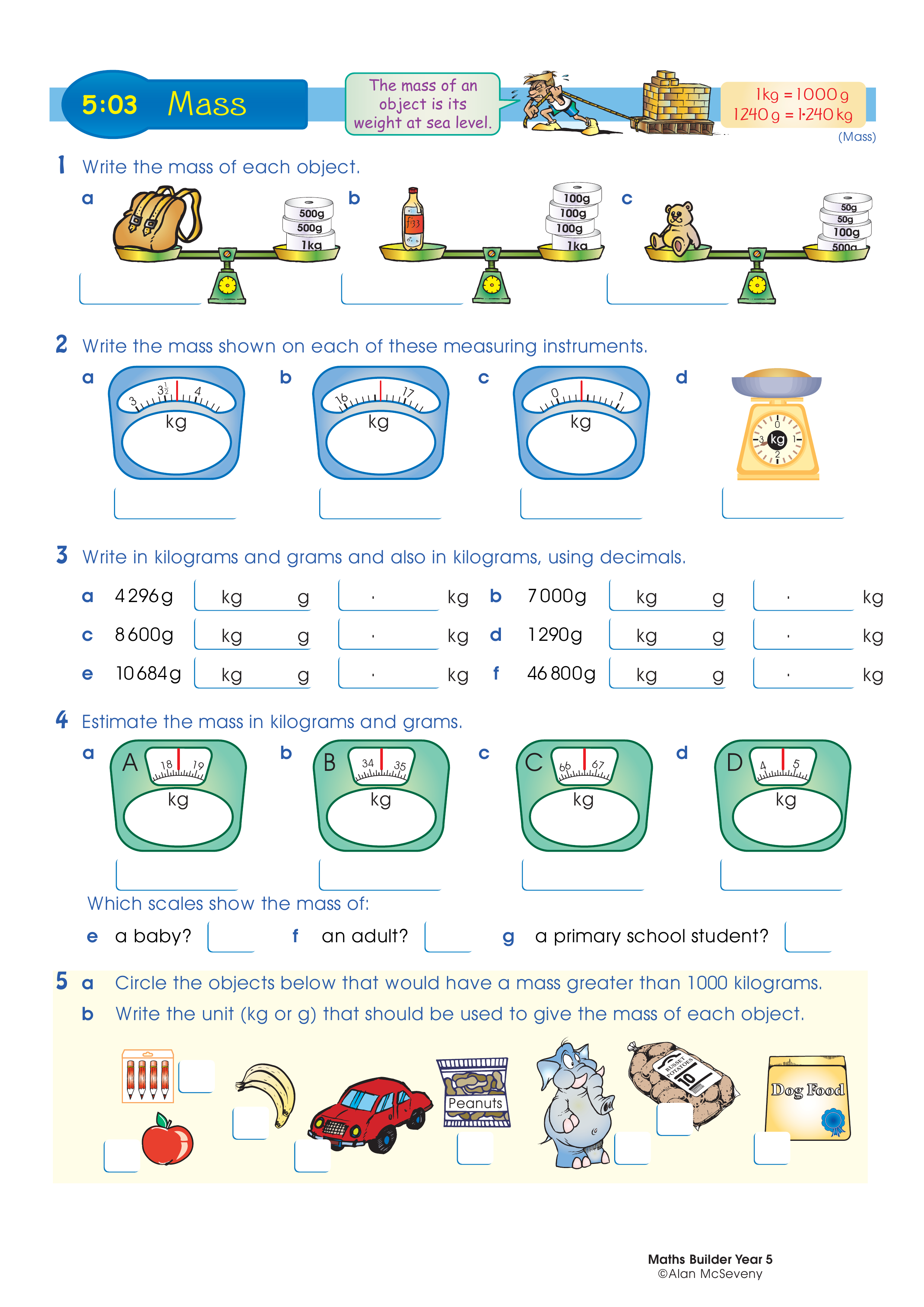 Mass — worksheet preview