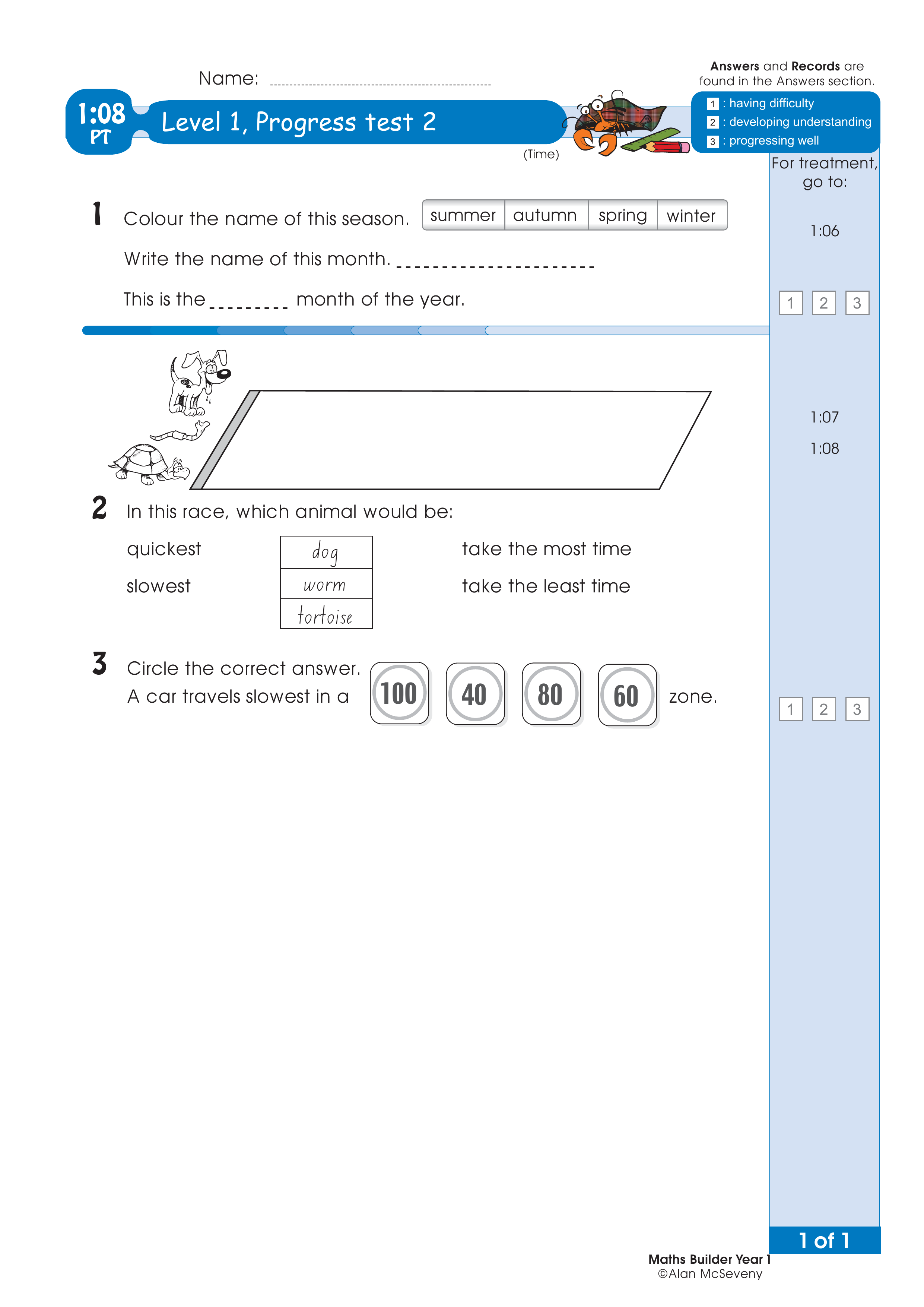 Progress test — worksheet preview