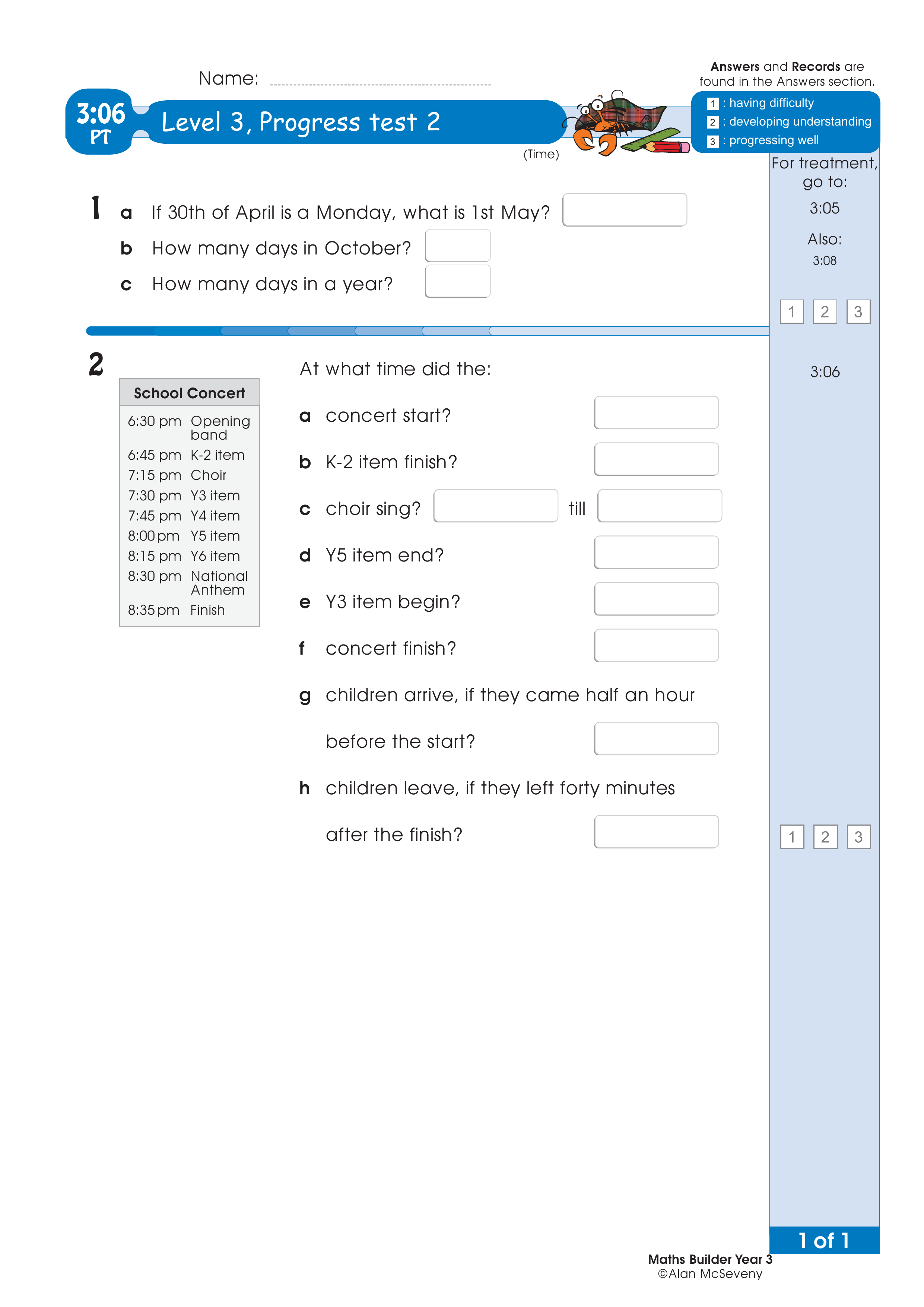 Progress test — worksheet preview