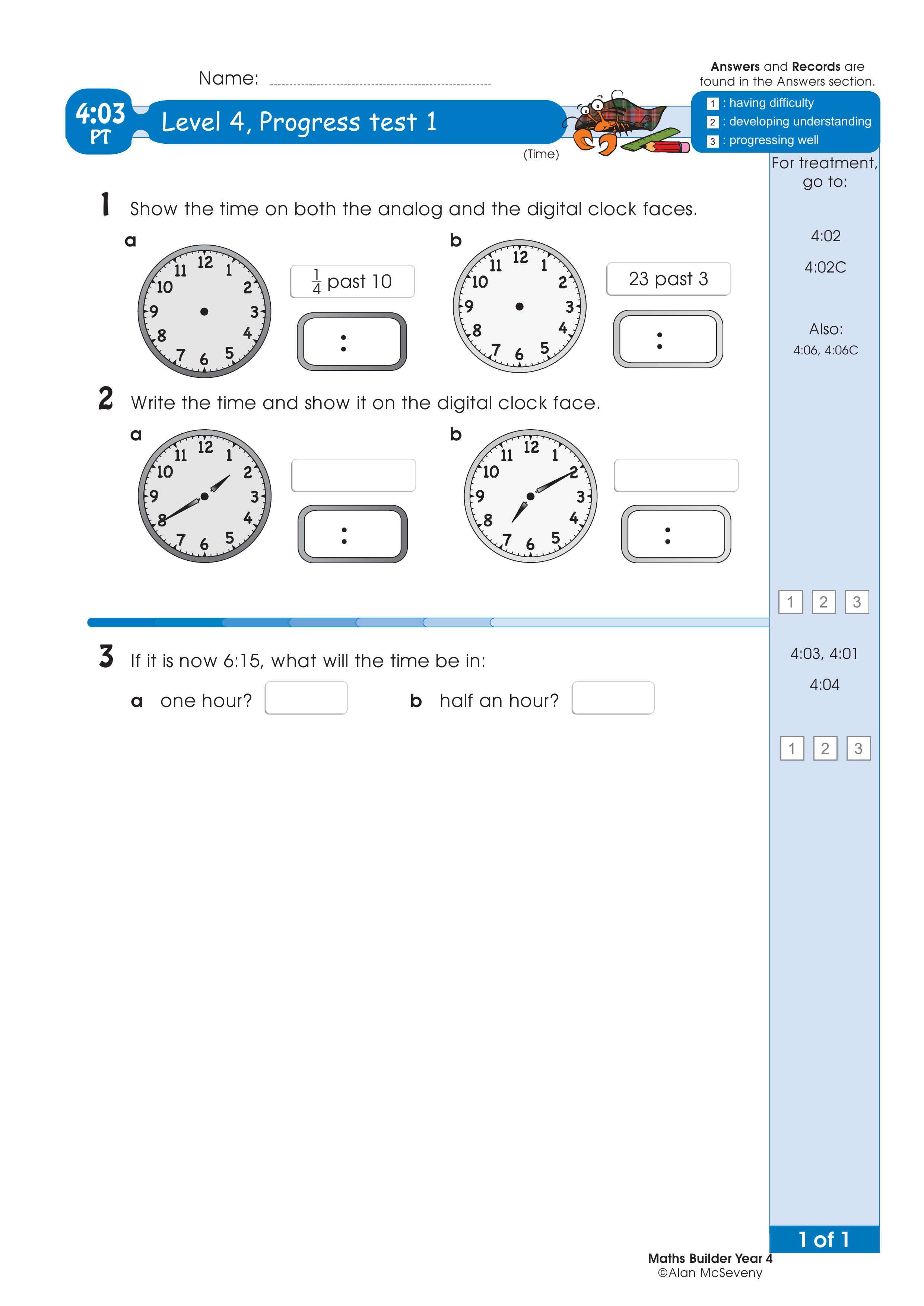 Progress test — worksheet preview