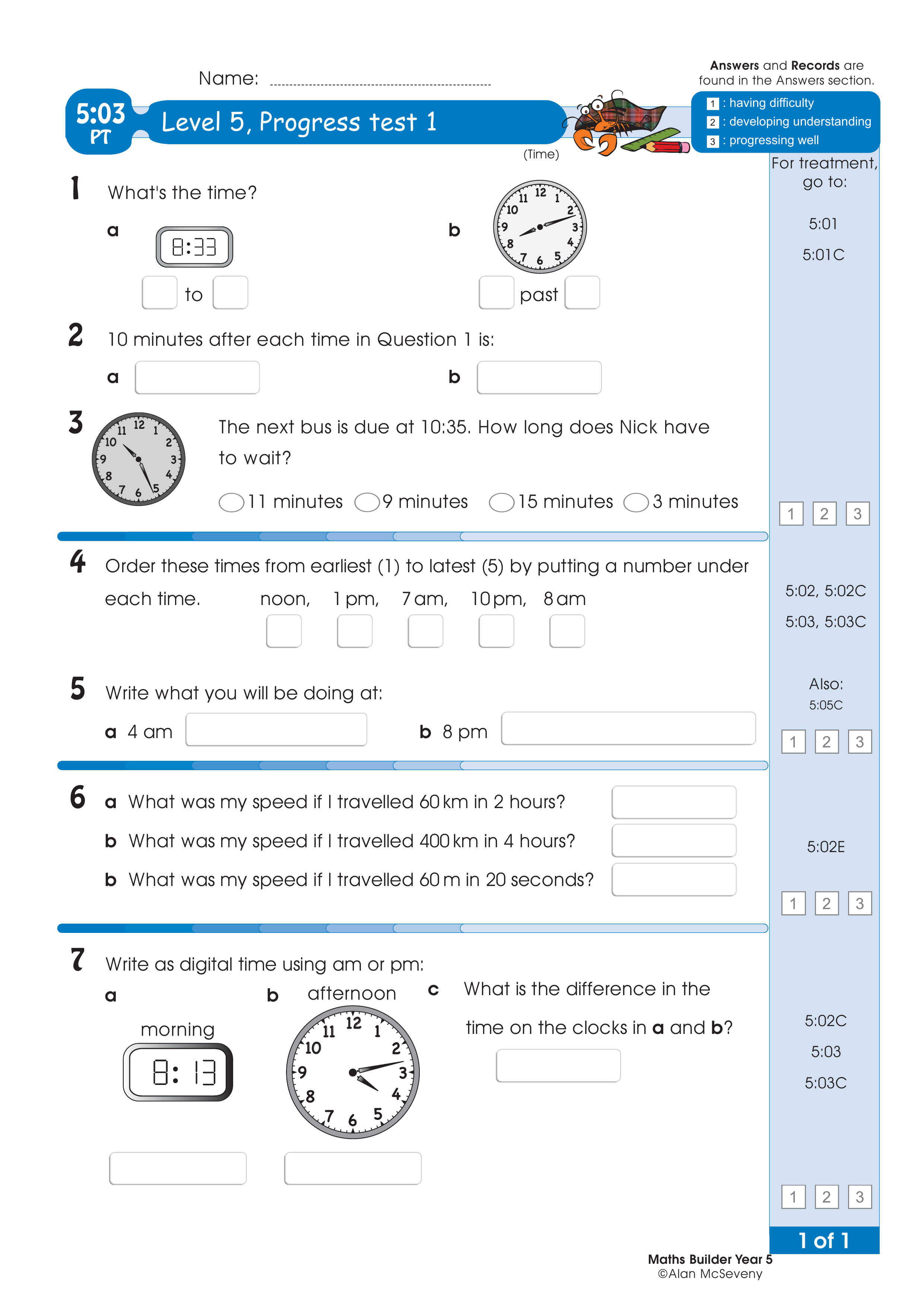 Progress test — worksheet preview