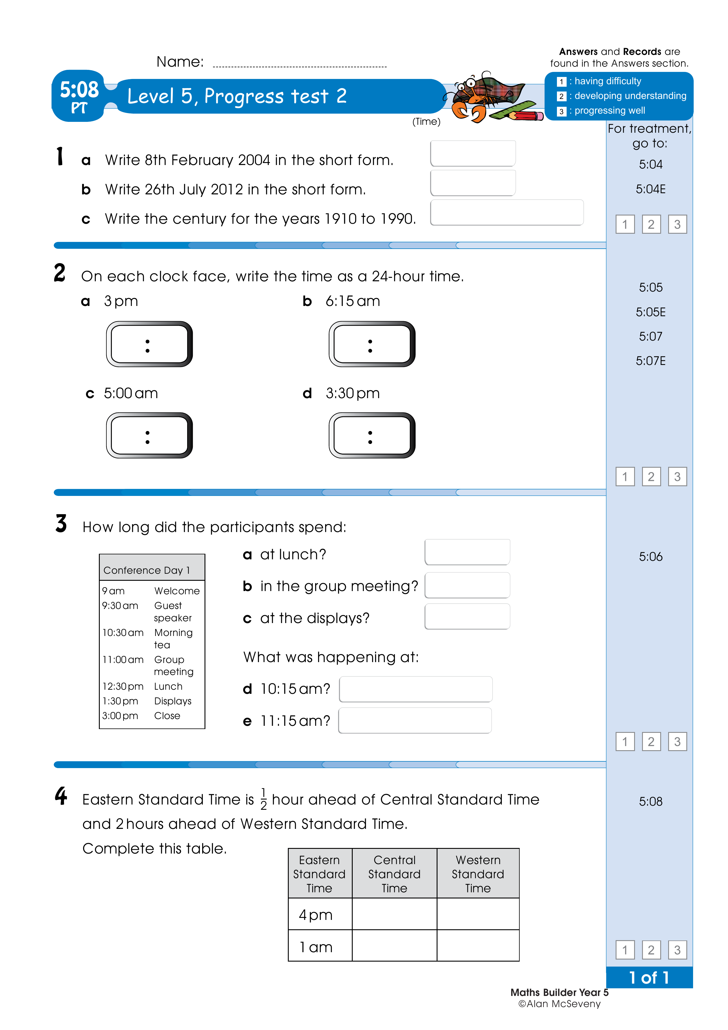 Progress test — worksheet preview