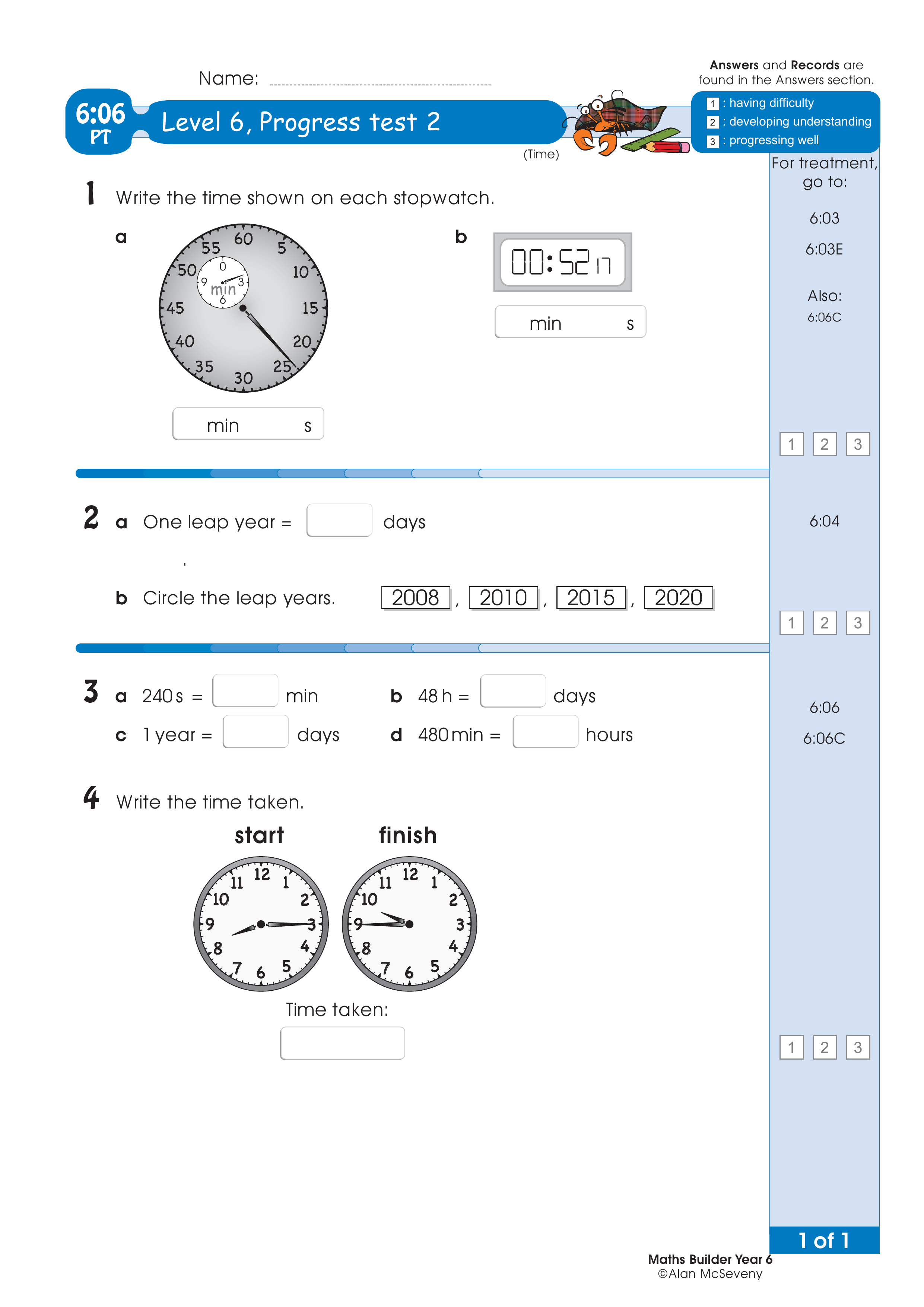 Progress test — worksheet preview