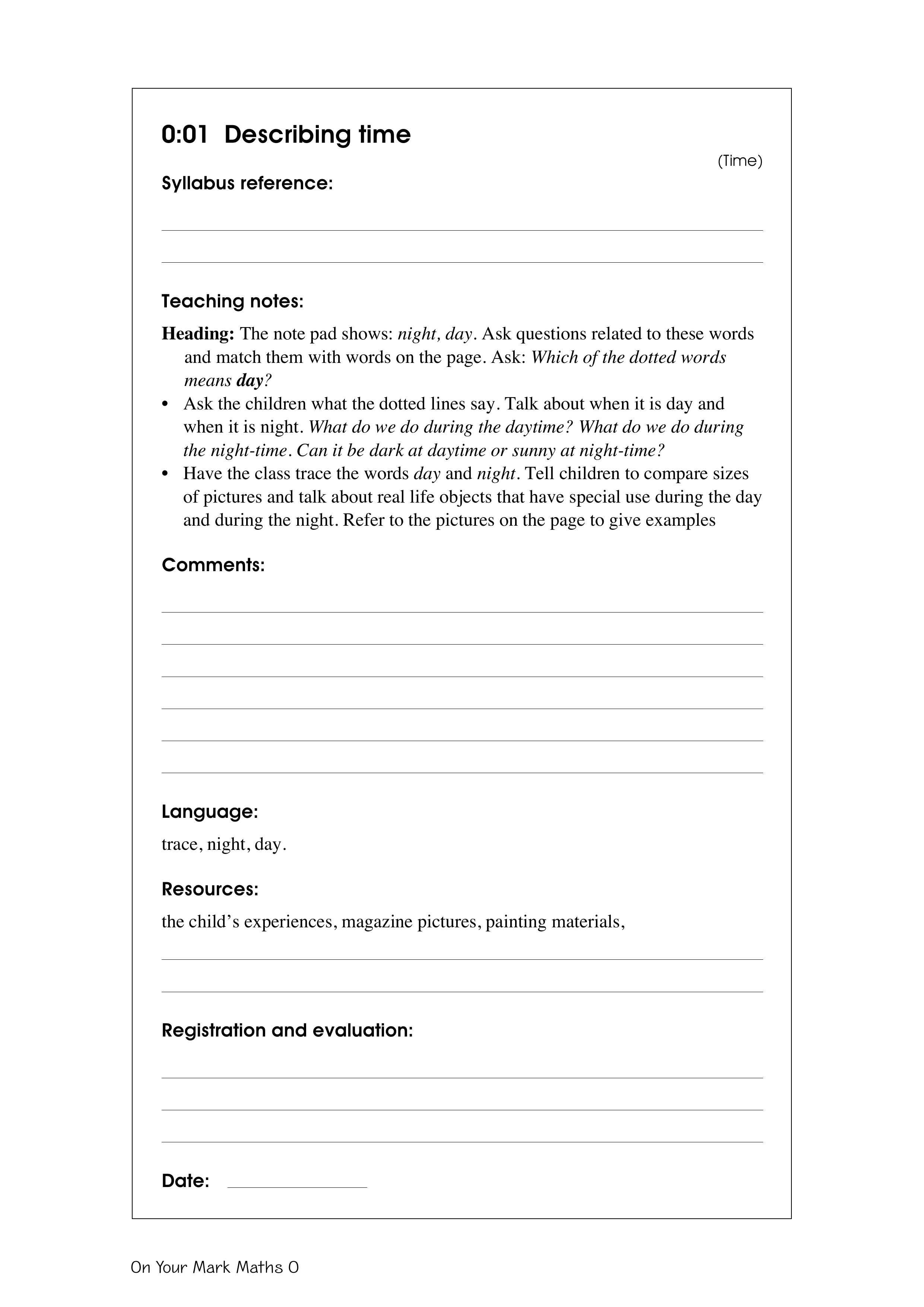 Describing time — worksheet preview