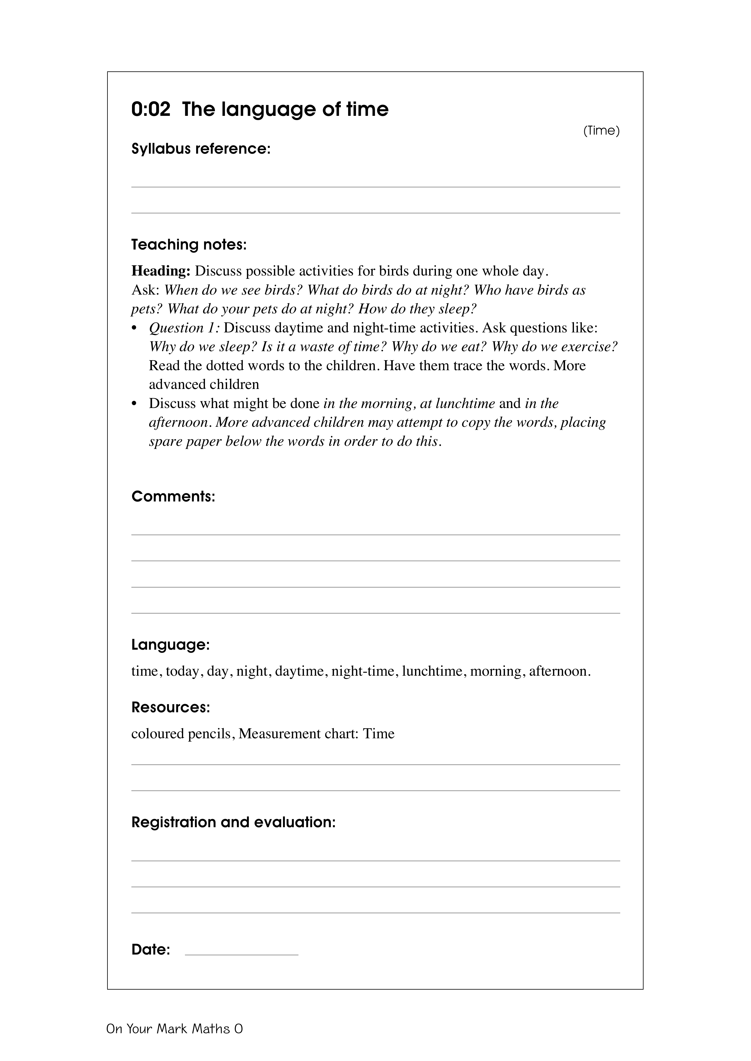 The language of time — worksheet preview