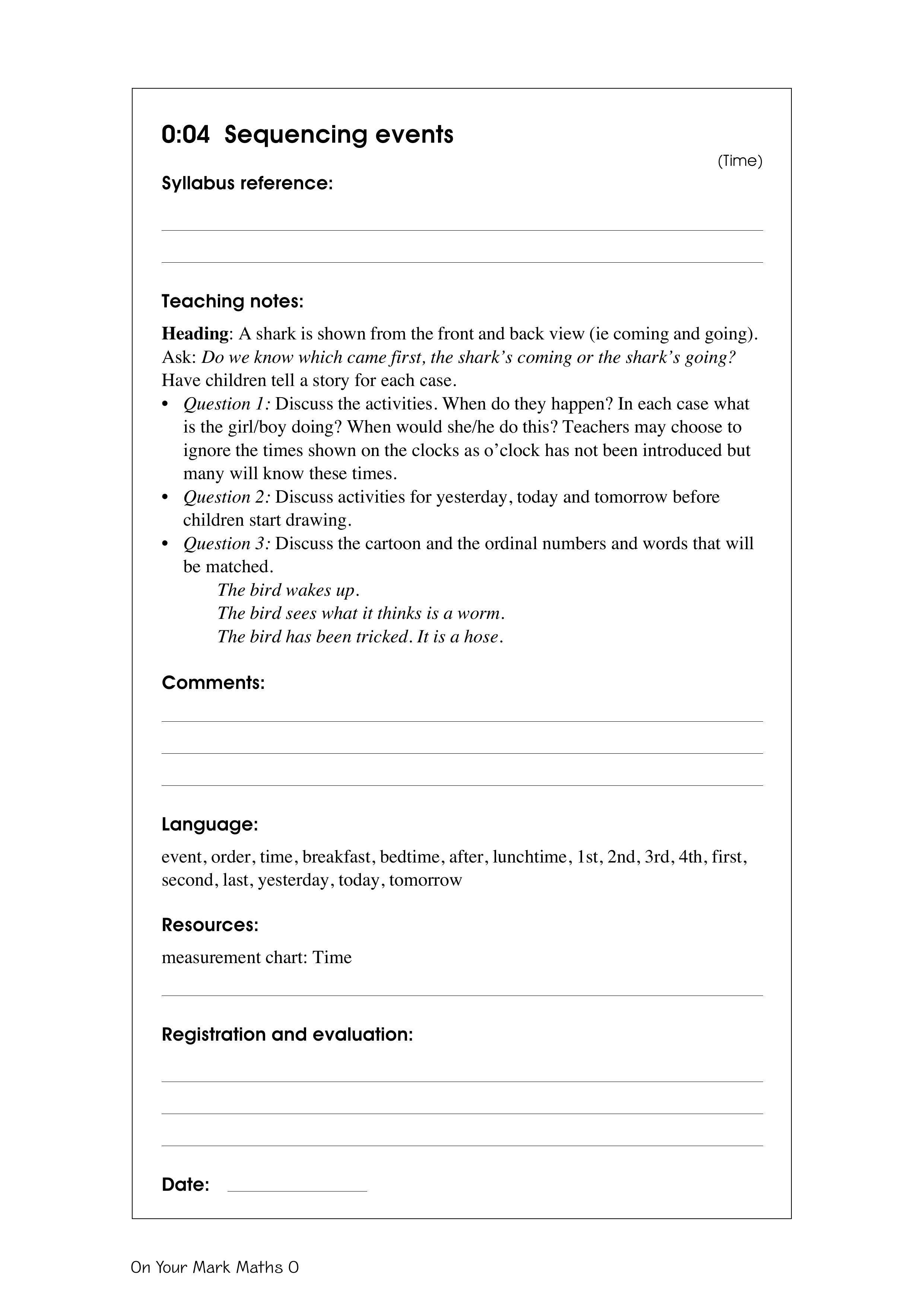Sequencing events — worksheet preview