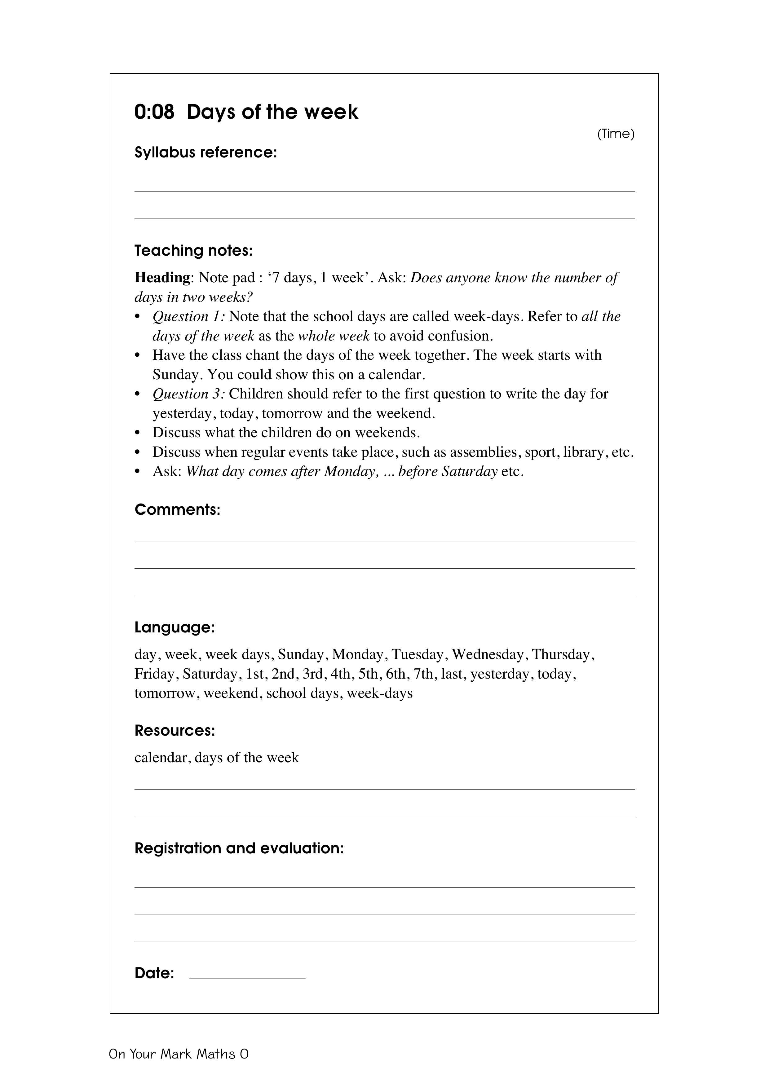 Days of the week — worksheet preview