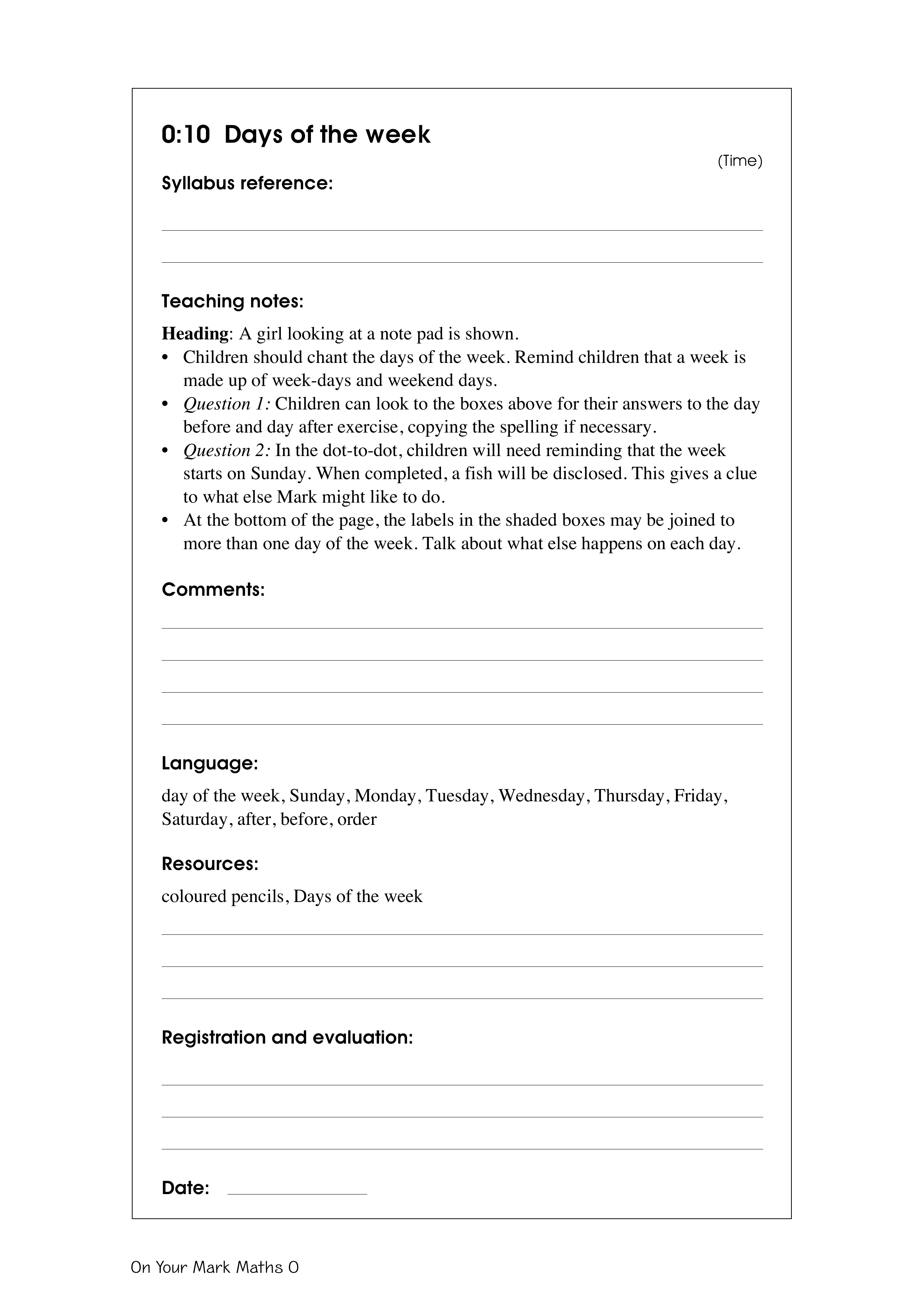 Days of the week — worksheet preview