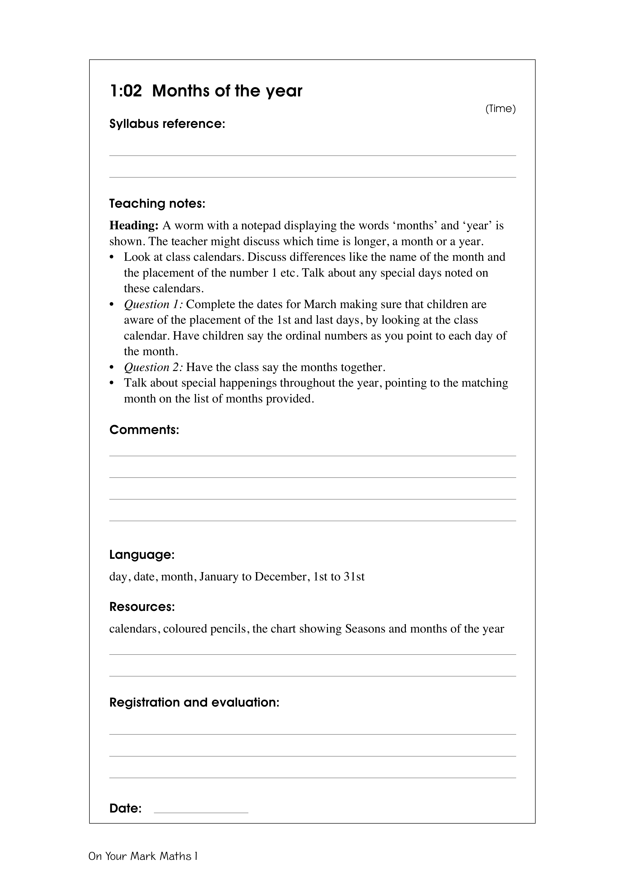 Months of the year — worksheet preview