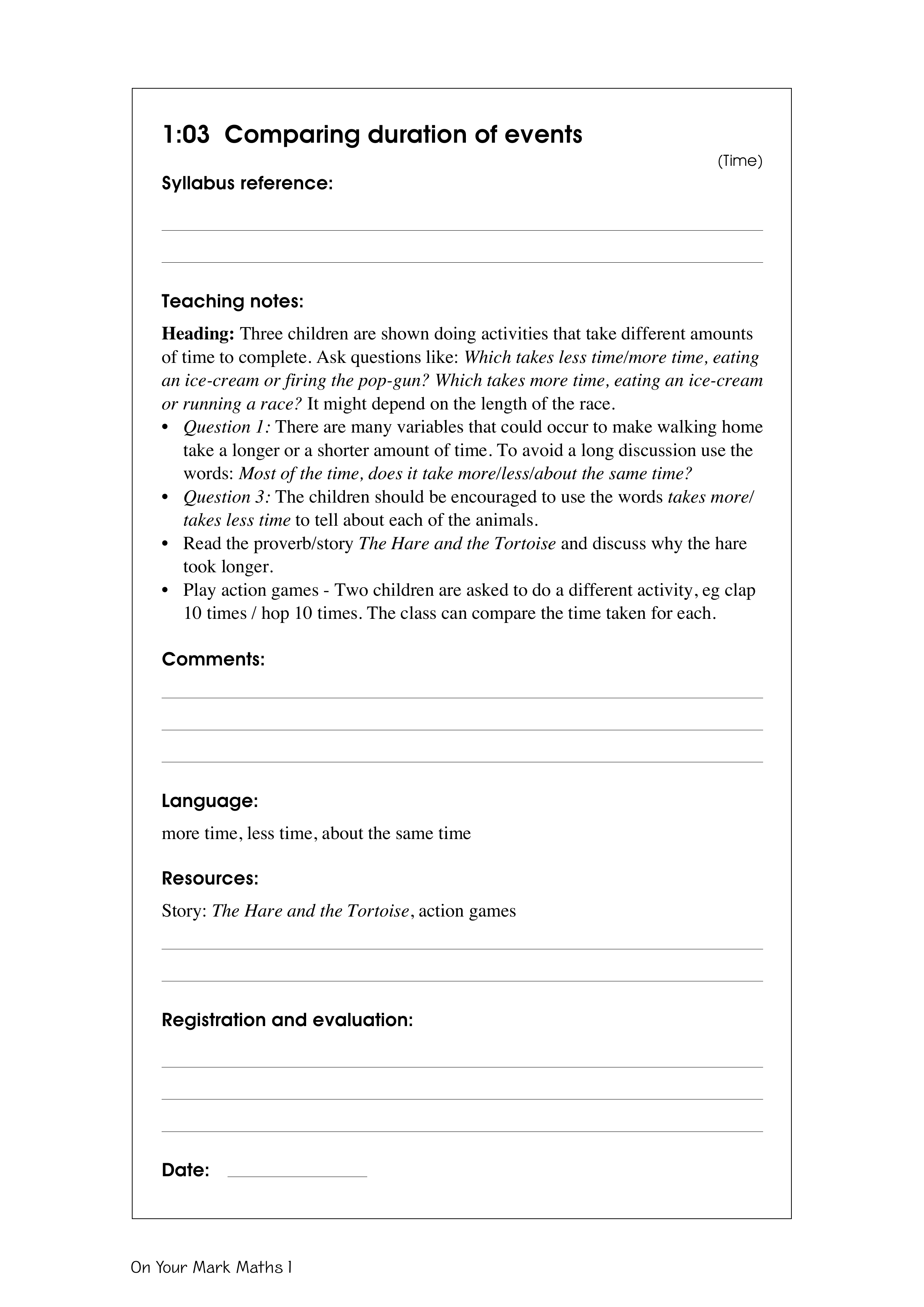 Comparing duration of events — worksheet preview