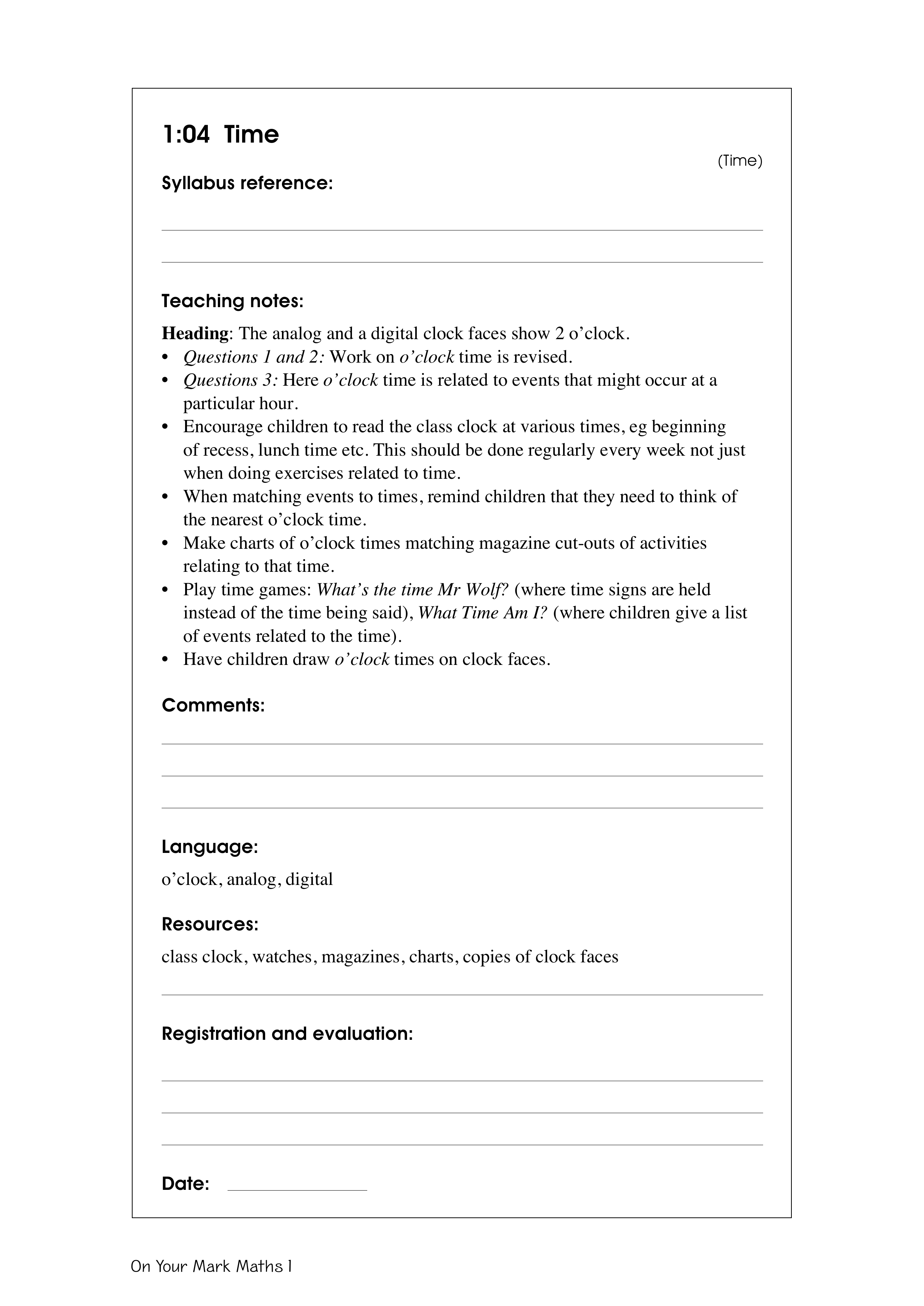 Time — worksheet preview