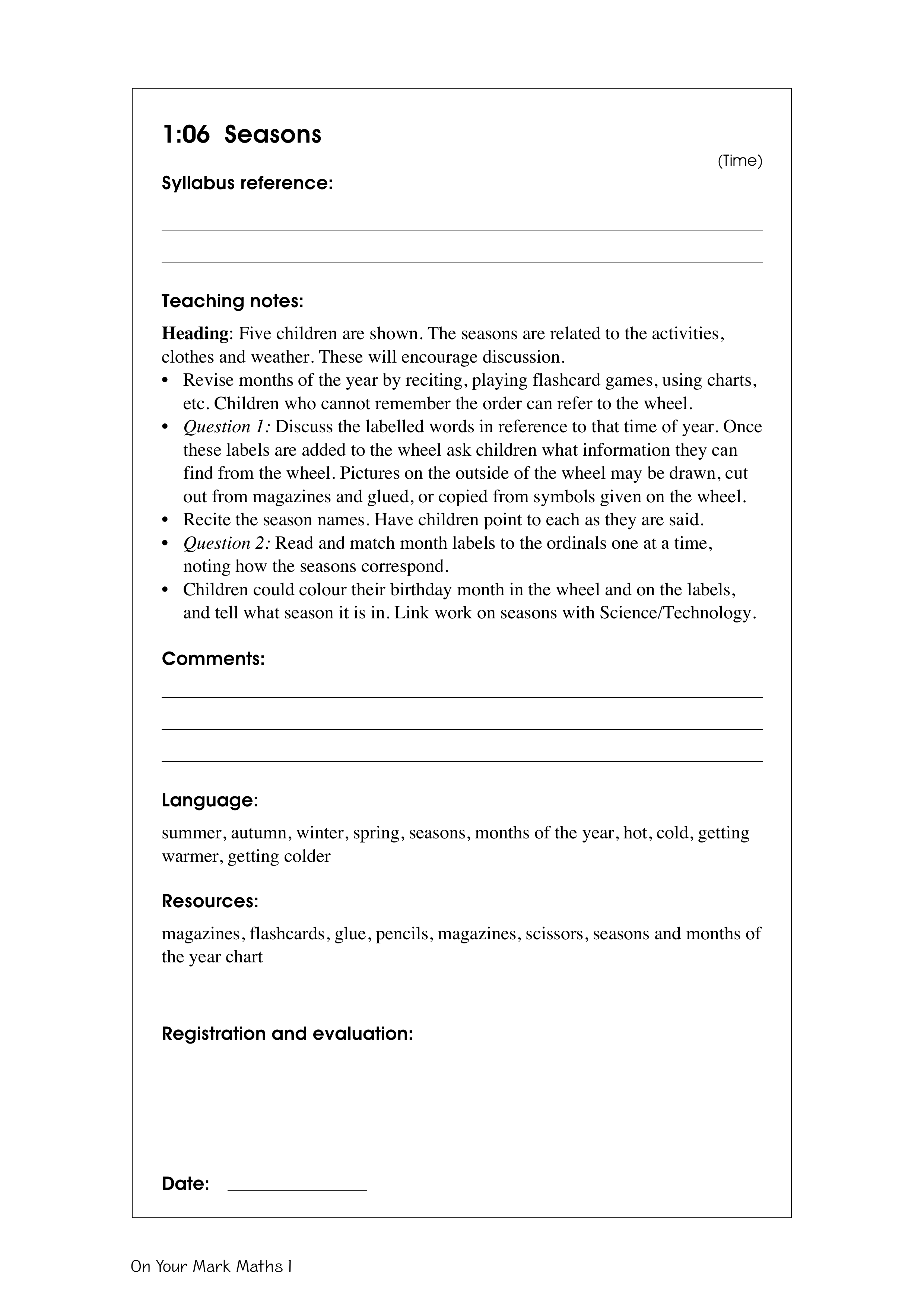 Seasons — worksheet preview