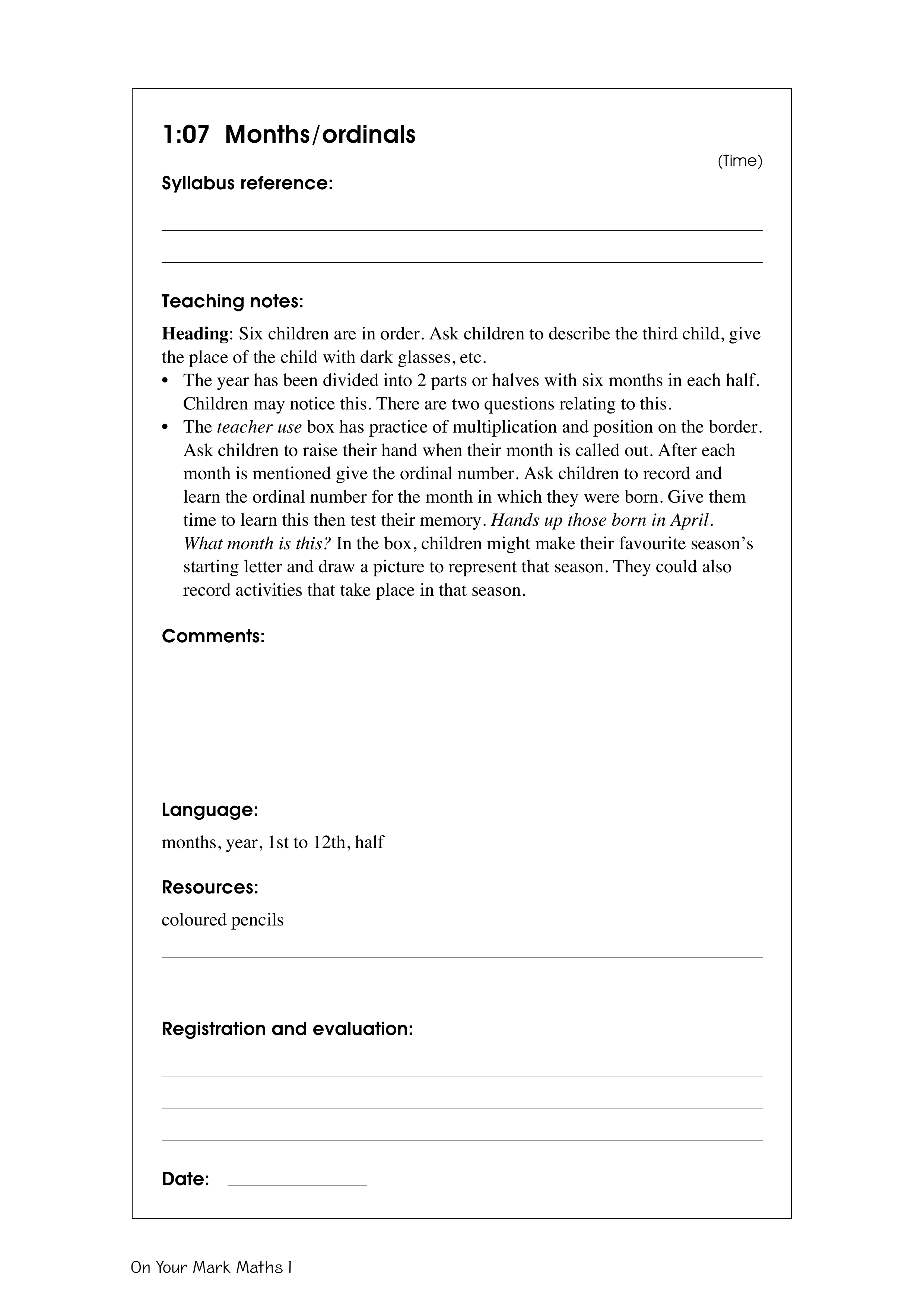 Months/ordinals — worksheet preview