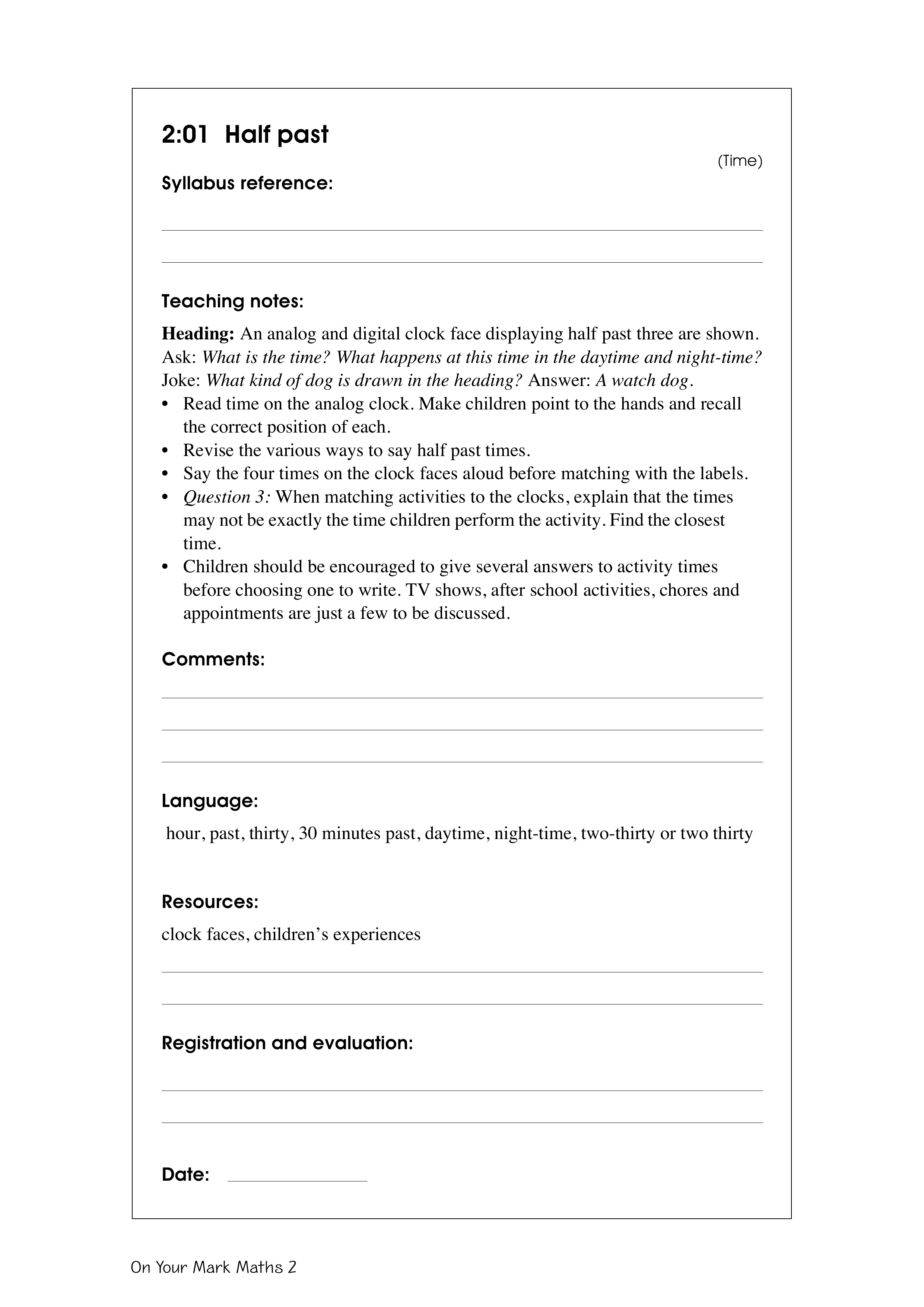 Half past — worksheet preview