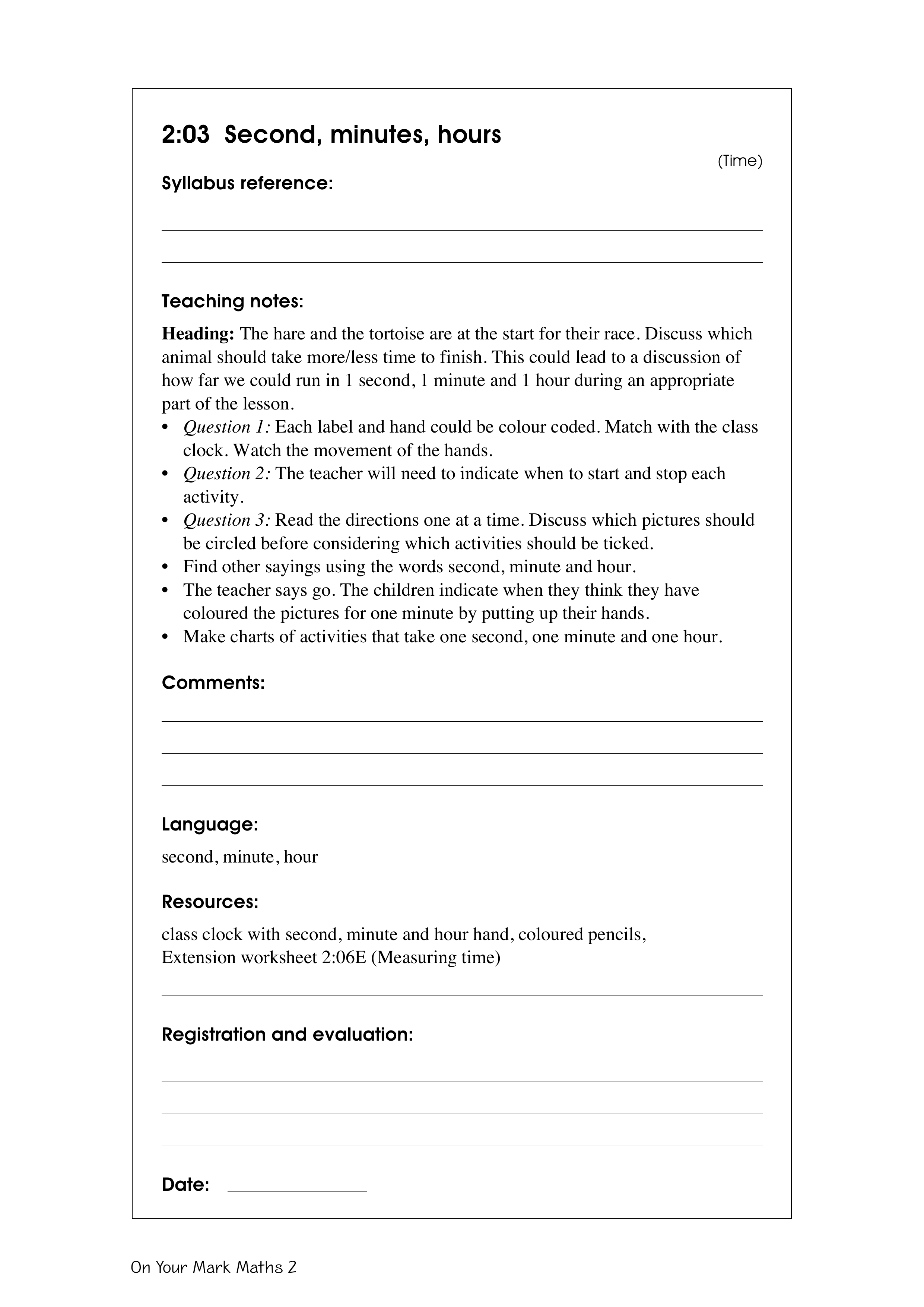 Seconds, minutes, hours — worksheet preview