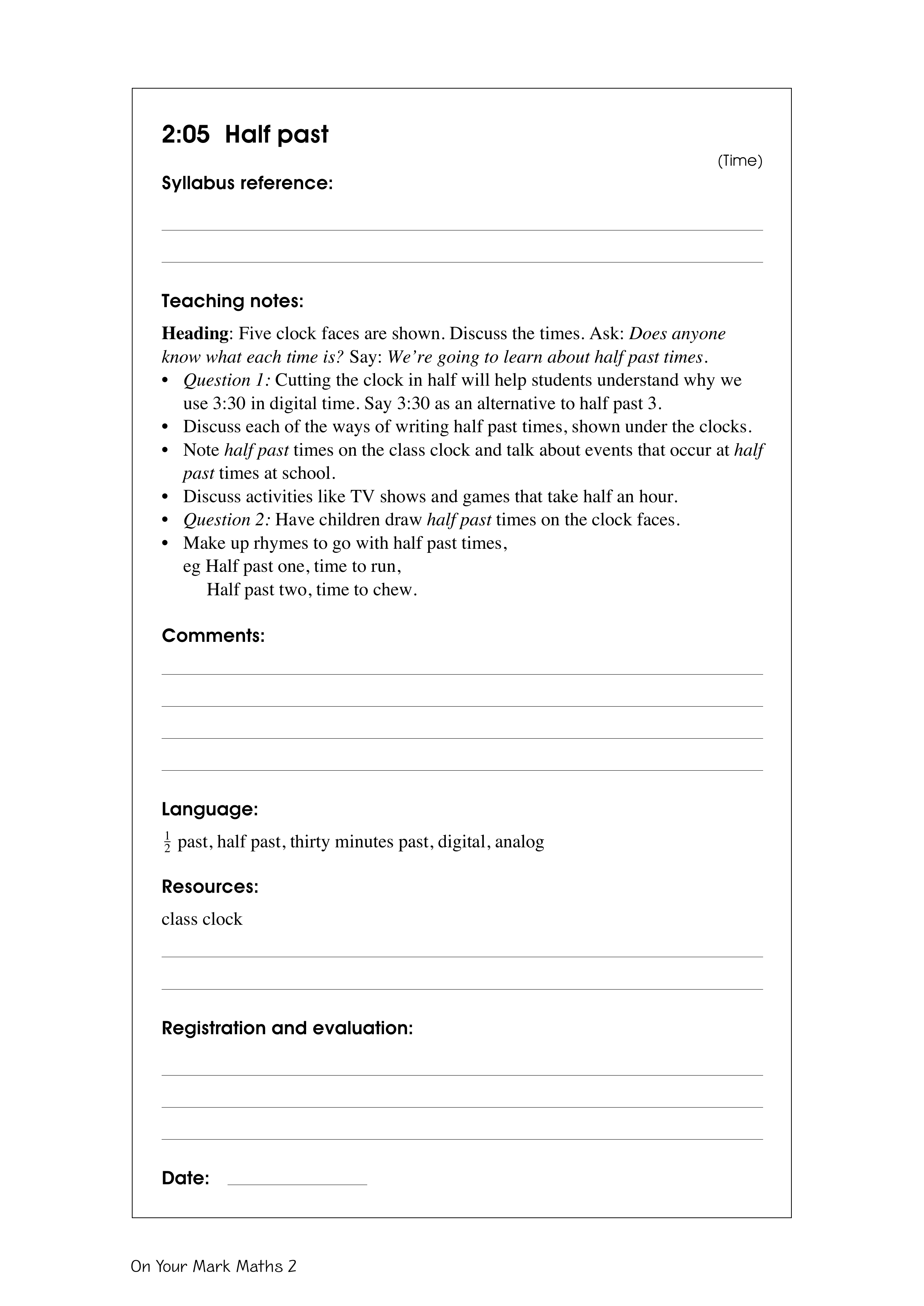 Half past — worksheet preview