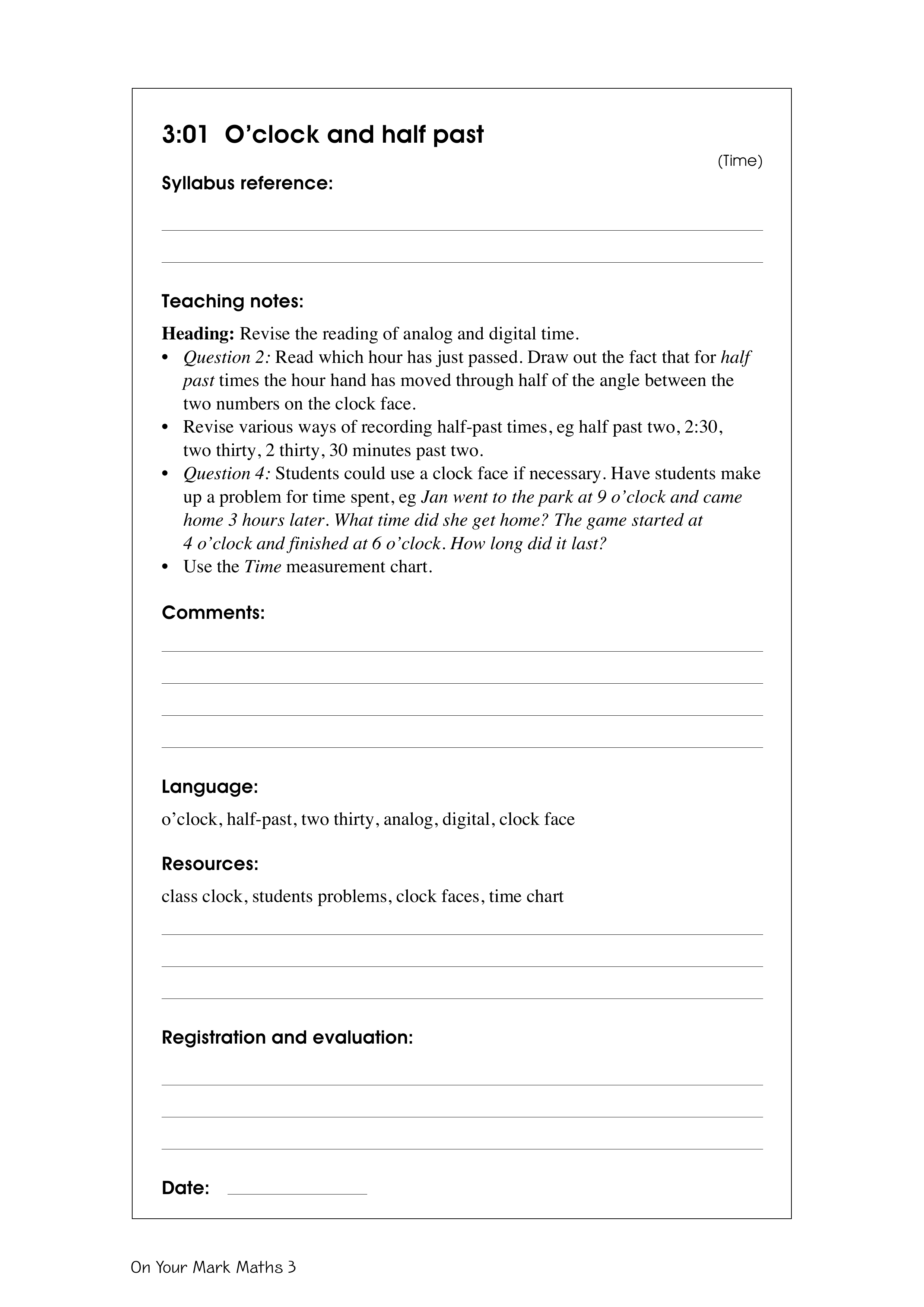 O'clock and half past — worksheet preview