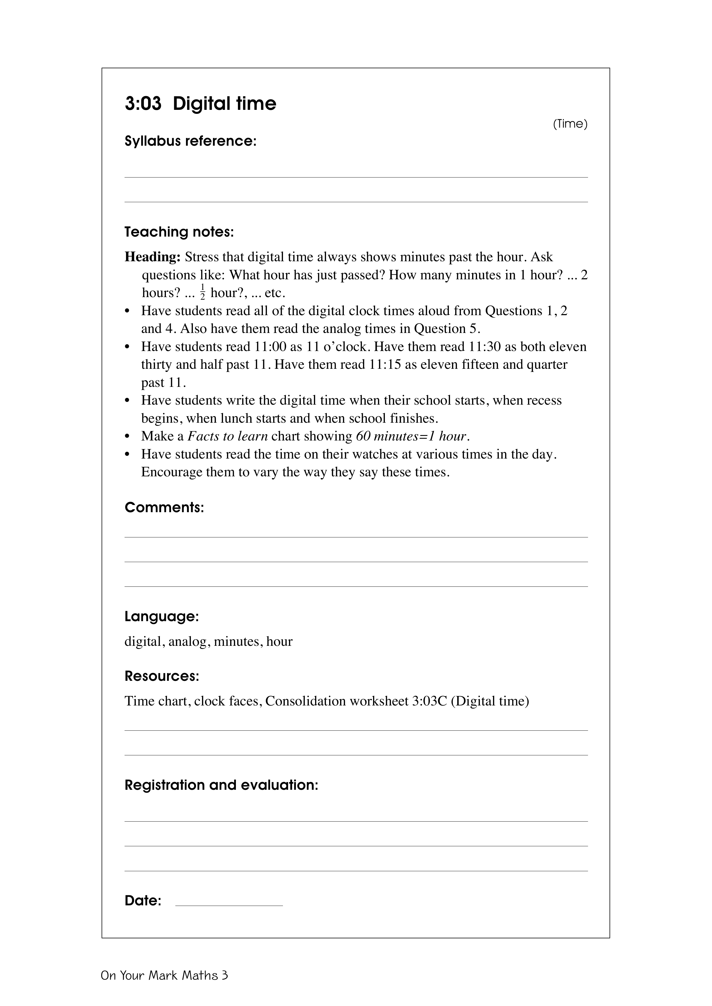 Digital time — worksheet preview