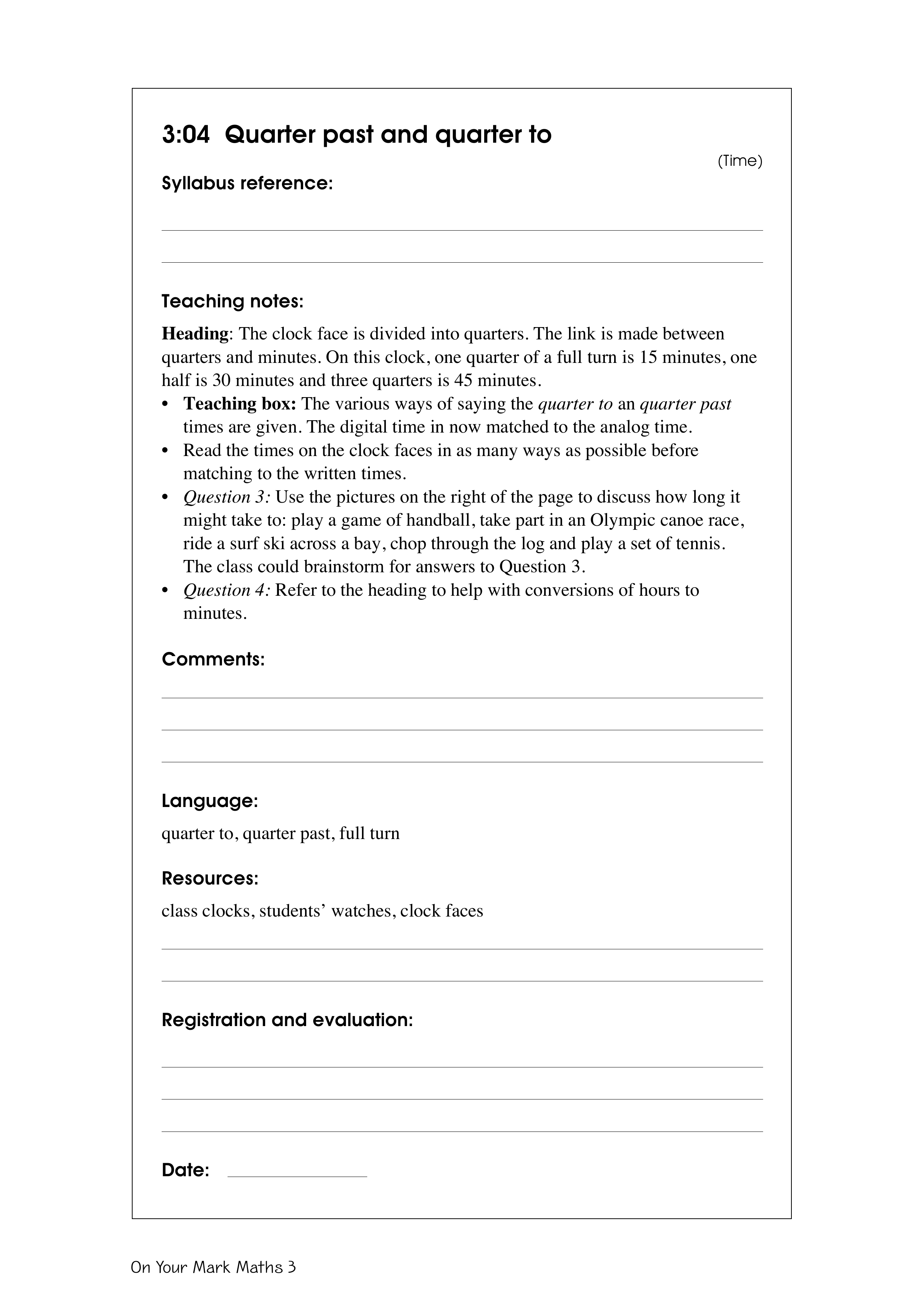 Quarter past and quarter to — worksheet preview