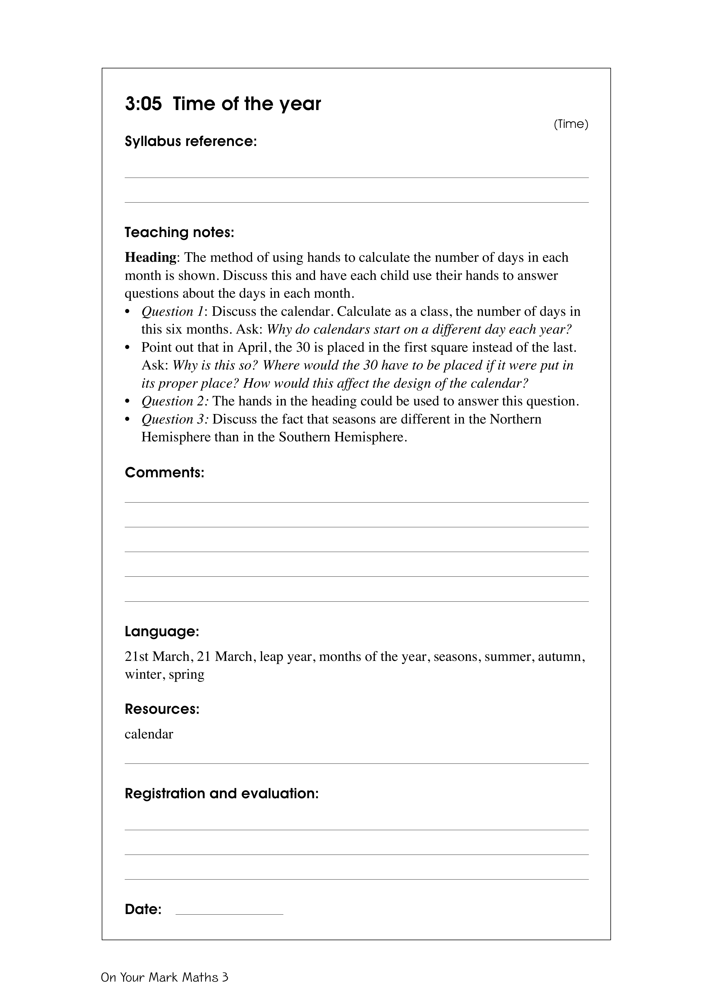 Time of the year — worksheet preview